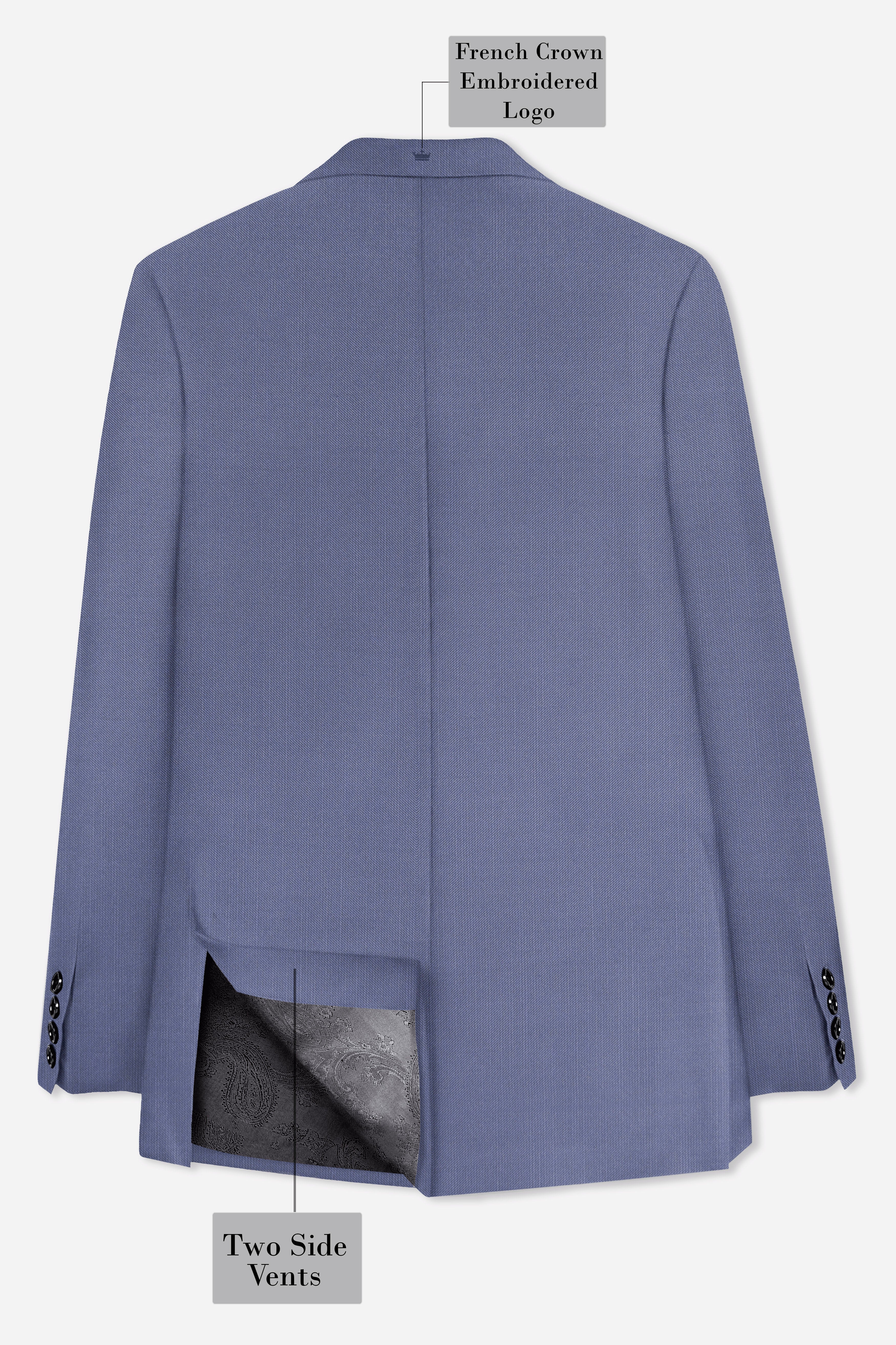 Zenith-Comet Blue Solid Wool Rich Double Breasted Stretchable traveler Suit