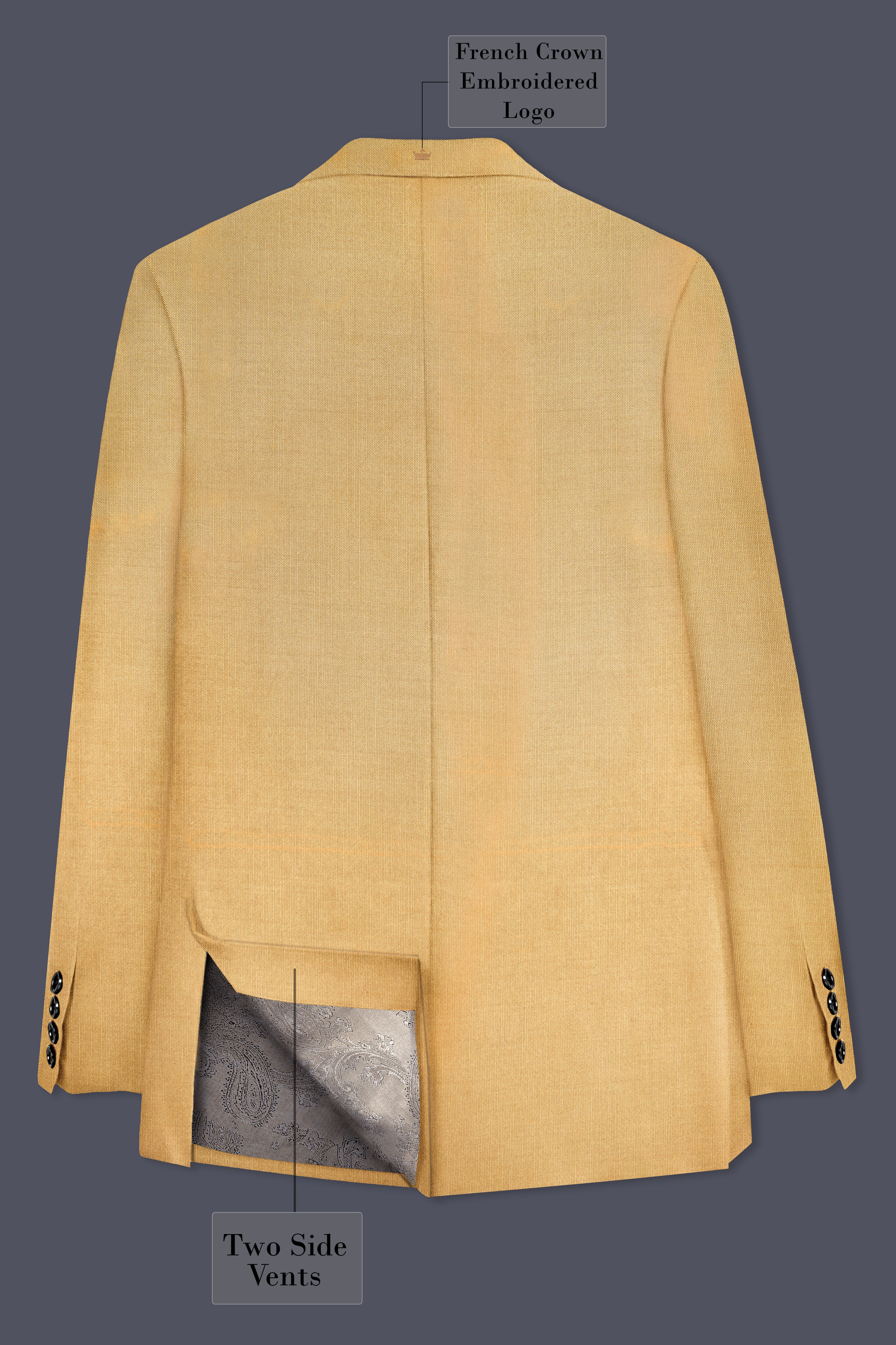 Marula-Desert Yellow Solid Wool Rich Double Breasted Stretchable traveler Suit