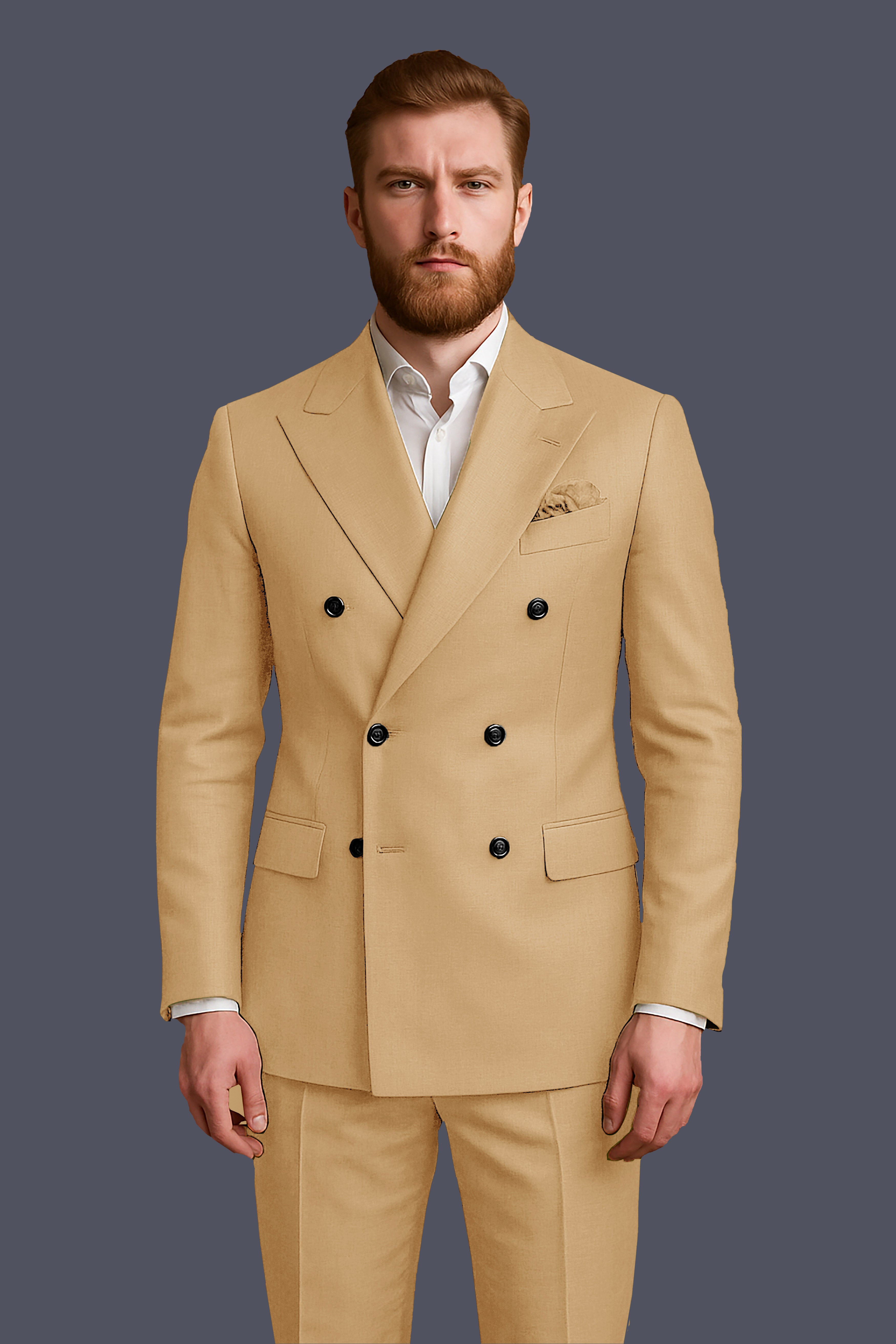 Sepia-Twine Brown Solid Wool Rich Double Breasted Stretchable traveler Suit