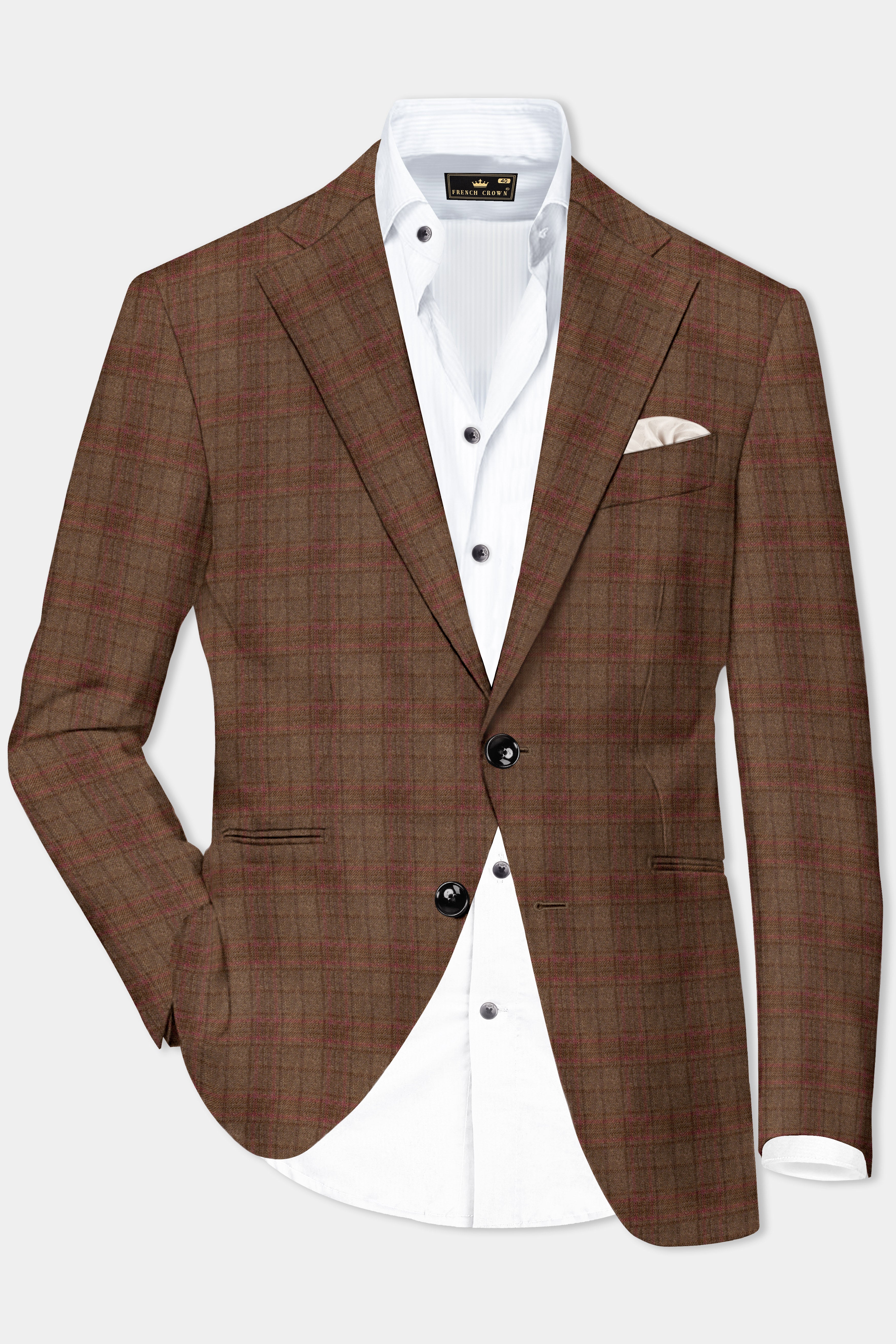 Cango Brown Plaid Wool Rich Single Breasted Suit