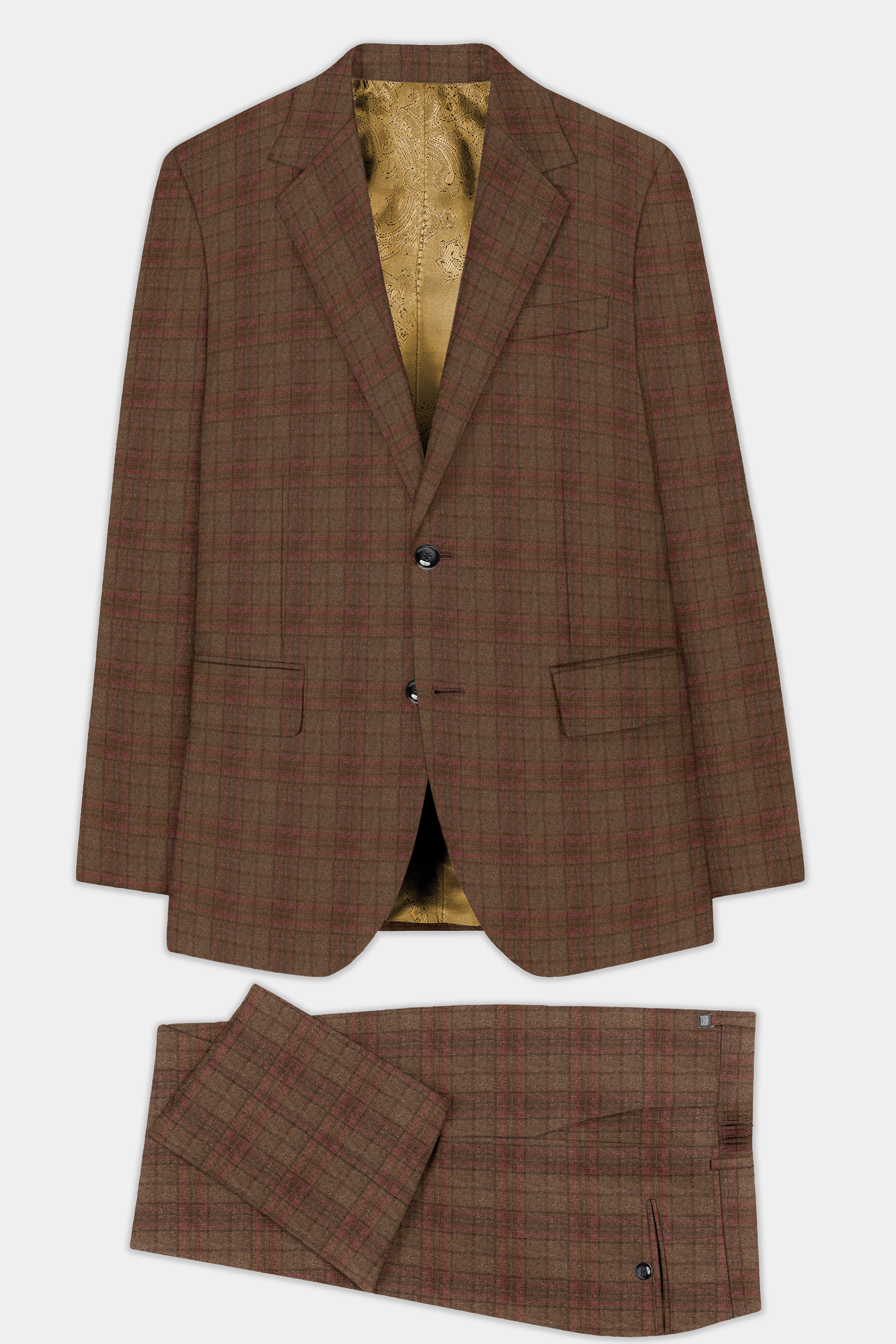 Cango Brown Plaid Wool Rich Single Breasted Suit