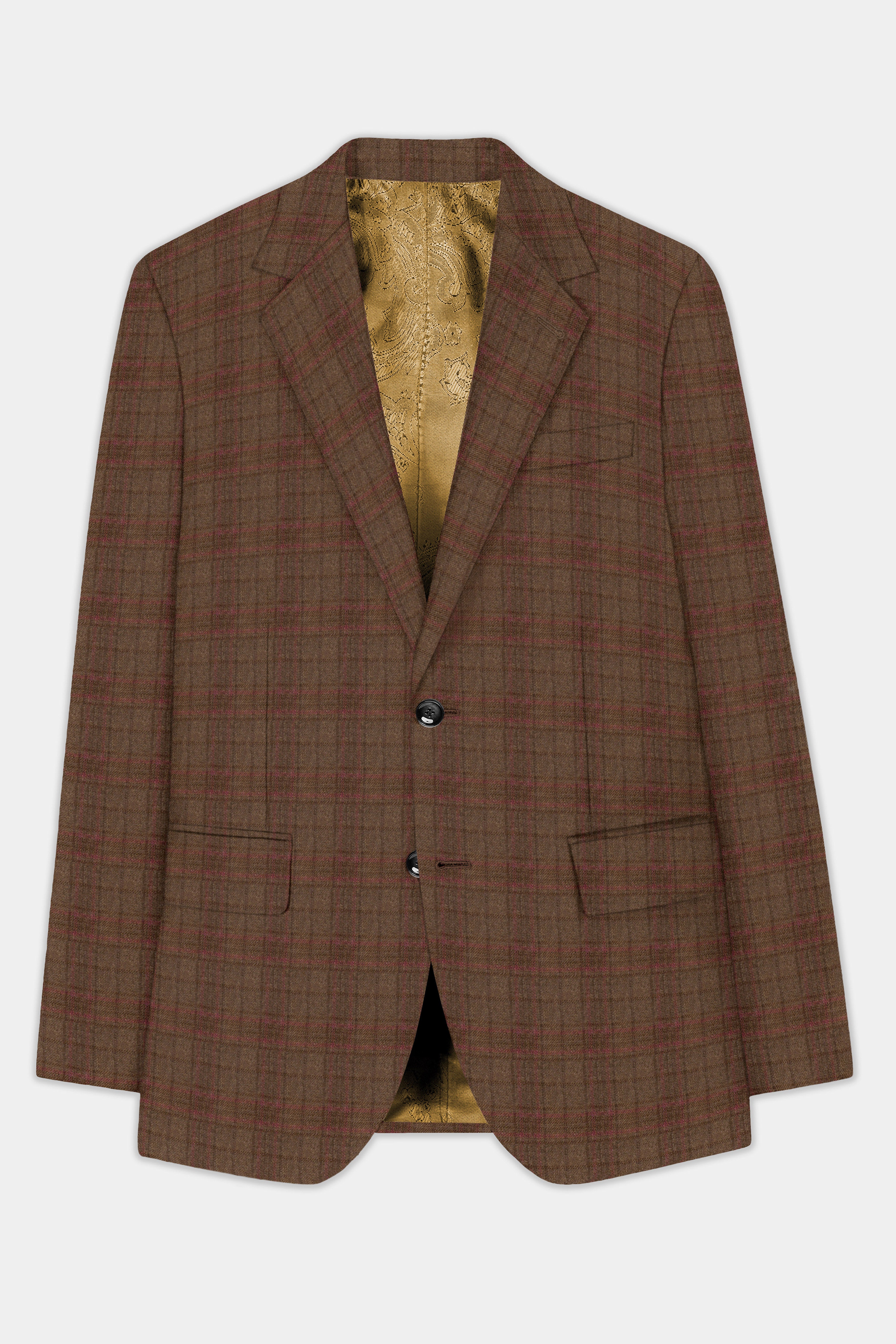 Cango Brown Plaid Wool Rich Single Breasted Suit