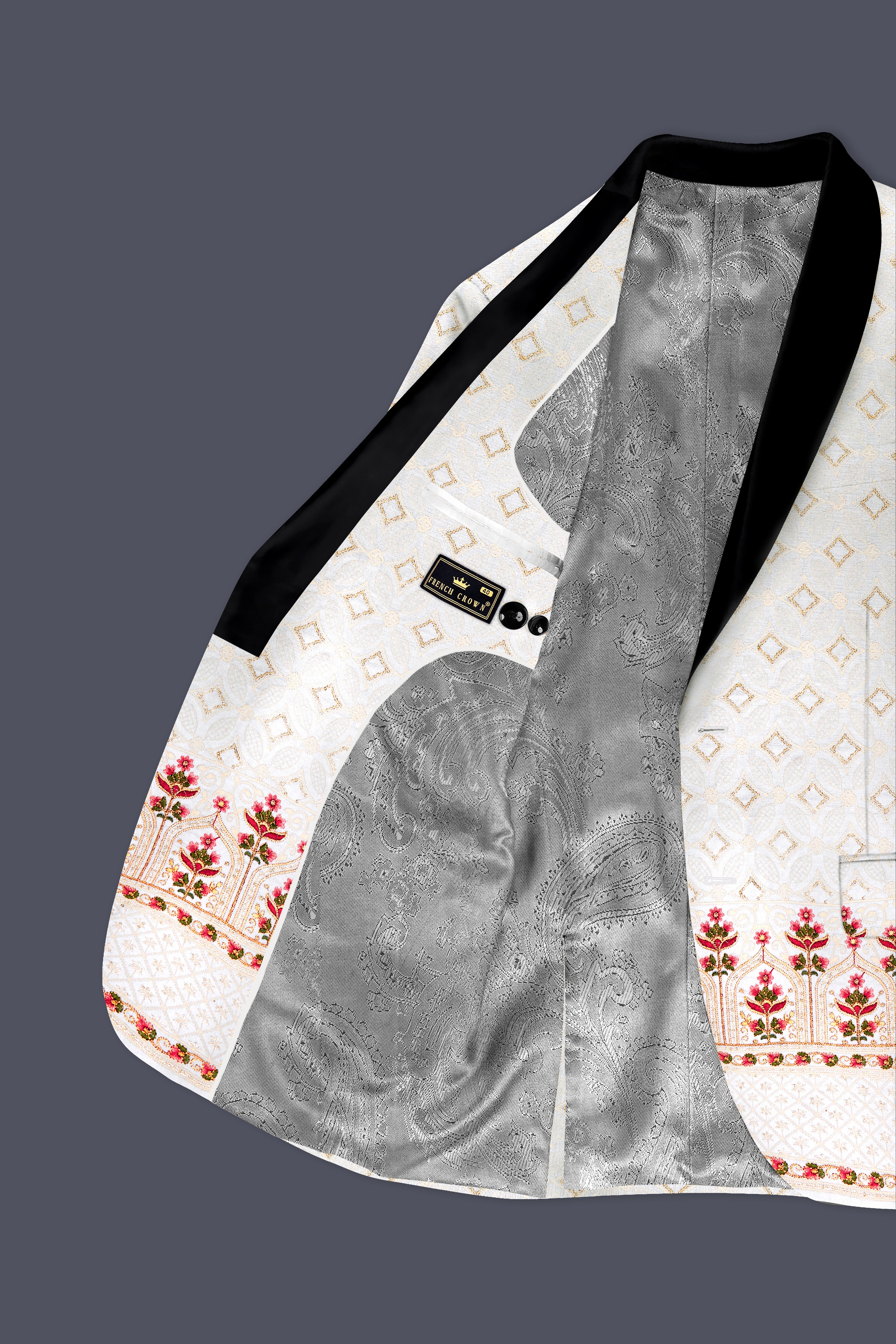 Bright White And Carnation Pink Multicolor Sequin and thread Embroidered Tuxedo Suit