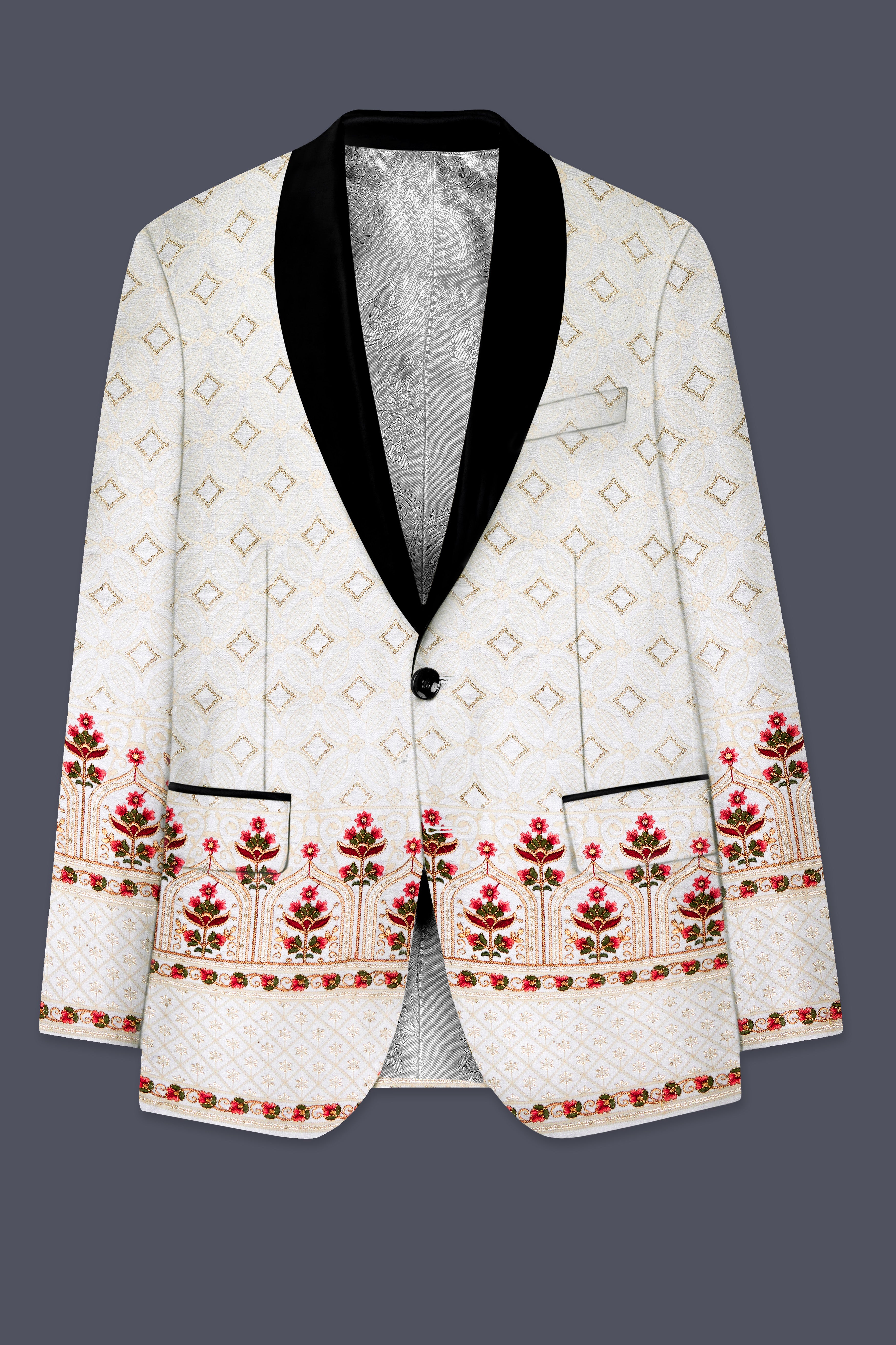 Bright White And Carnation Pink Multicolor Sequin and thread Embroidered Tuxedo Suit