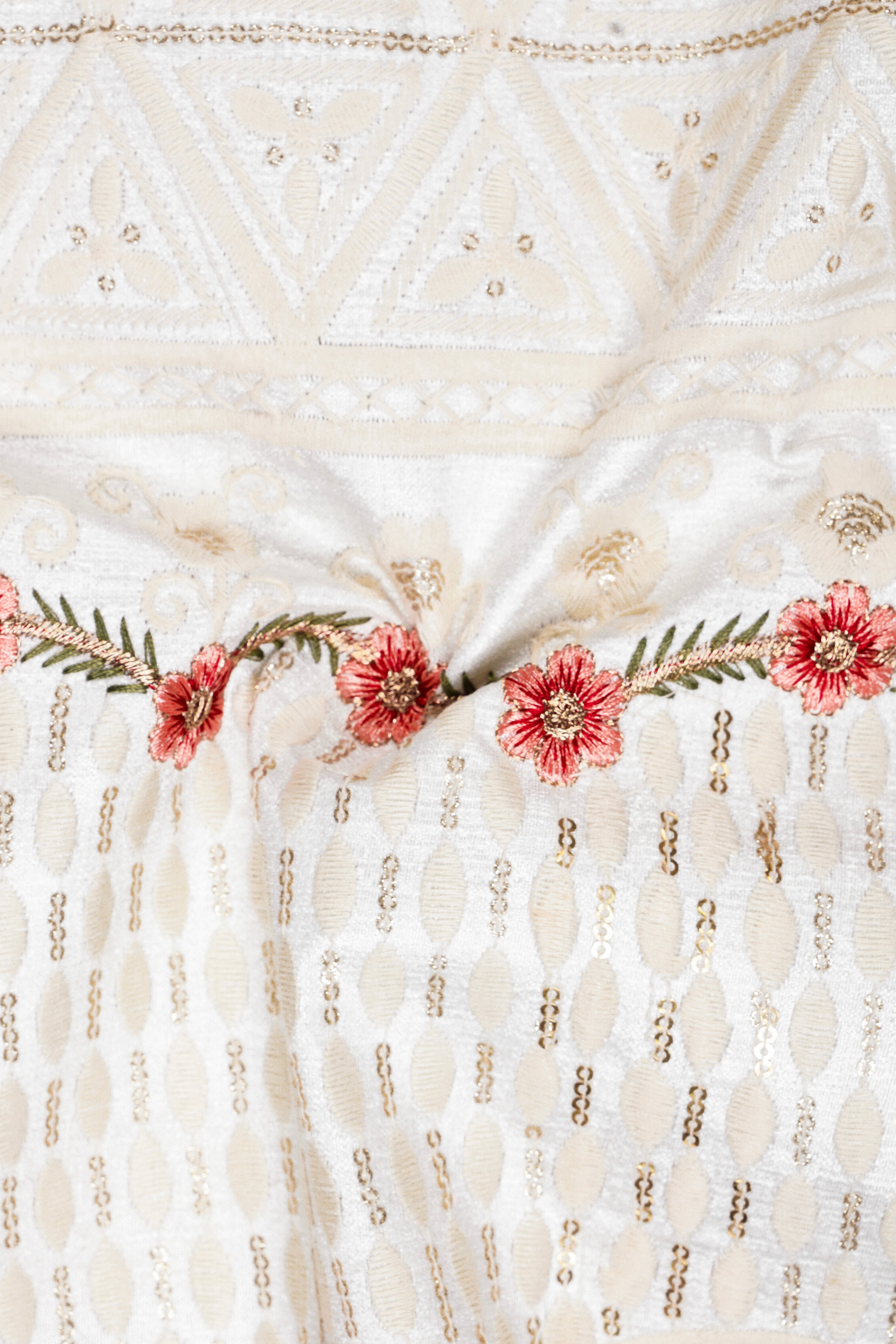 Bright White And Apricot Peach Multicolor Sequin and thread Embroidered Tuxedo Suit