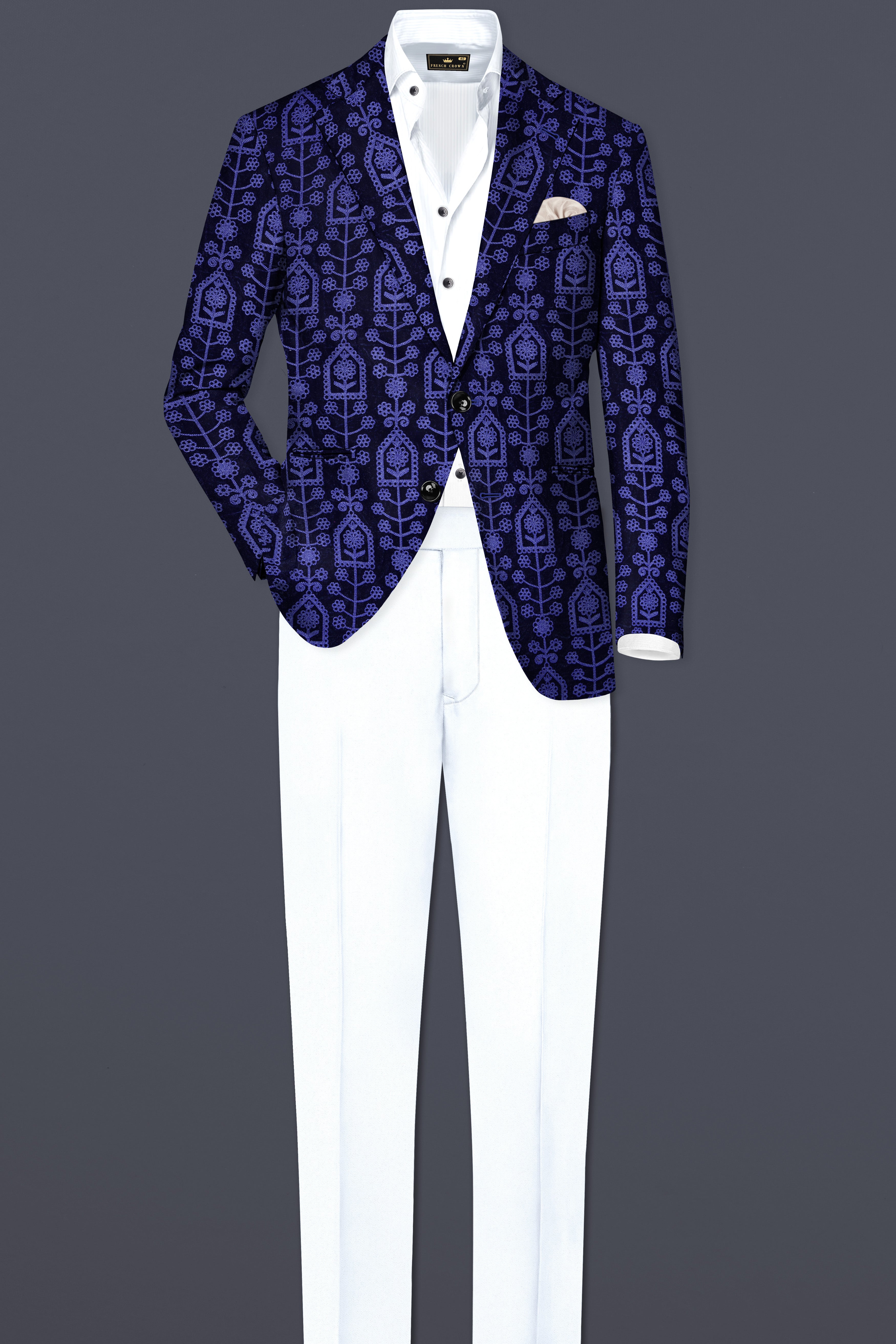Gigas Blue Thread Work Embroidered Velvet Single Breasted Suit