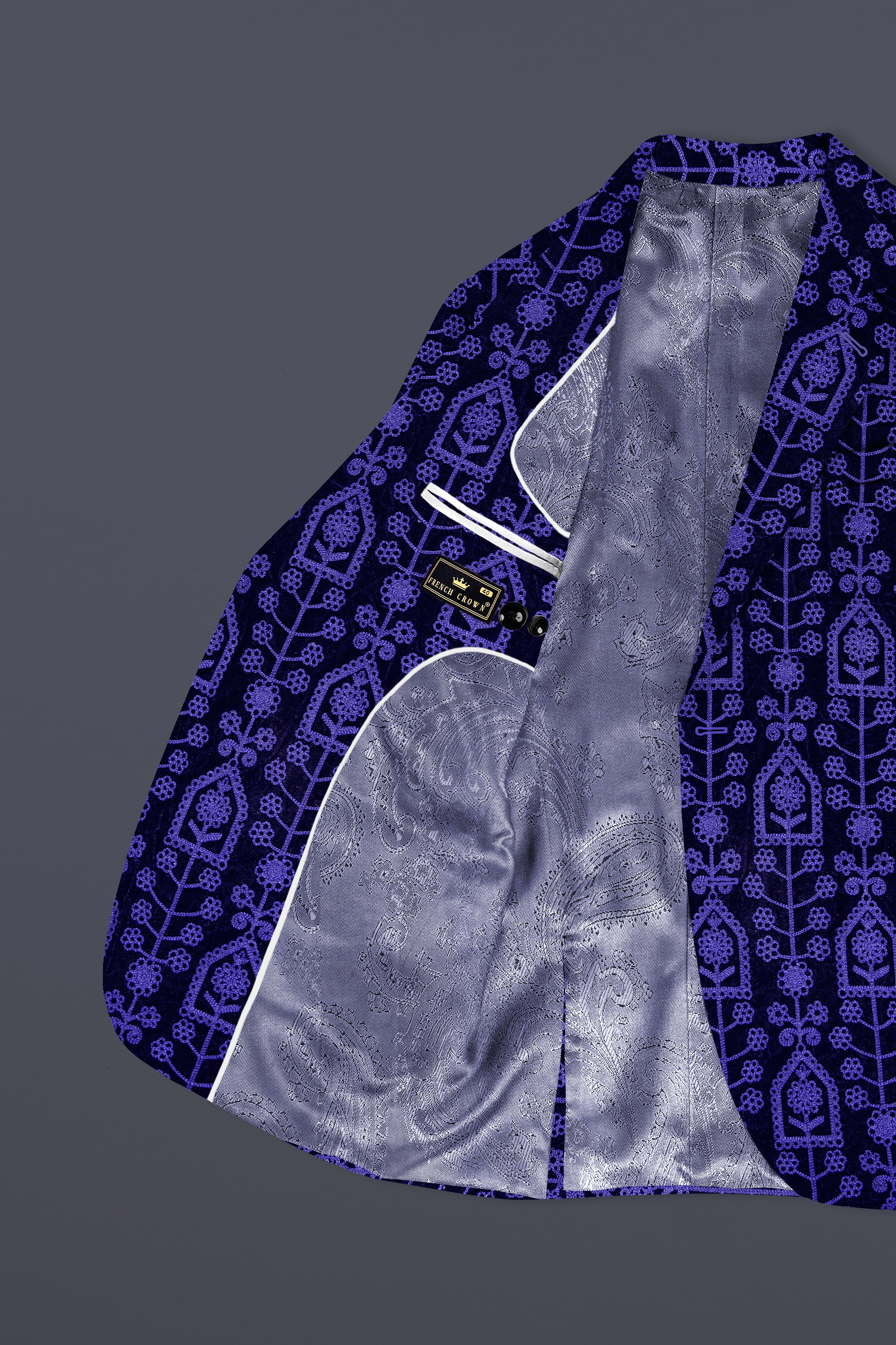 Gigas Blue Thread Work Embroidered Velvet Single Breasted Suit
