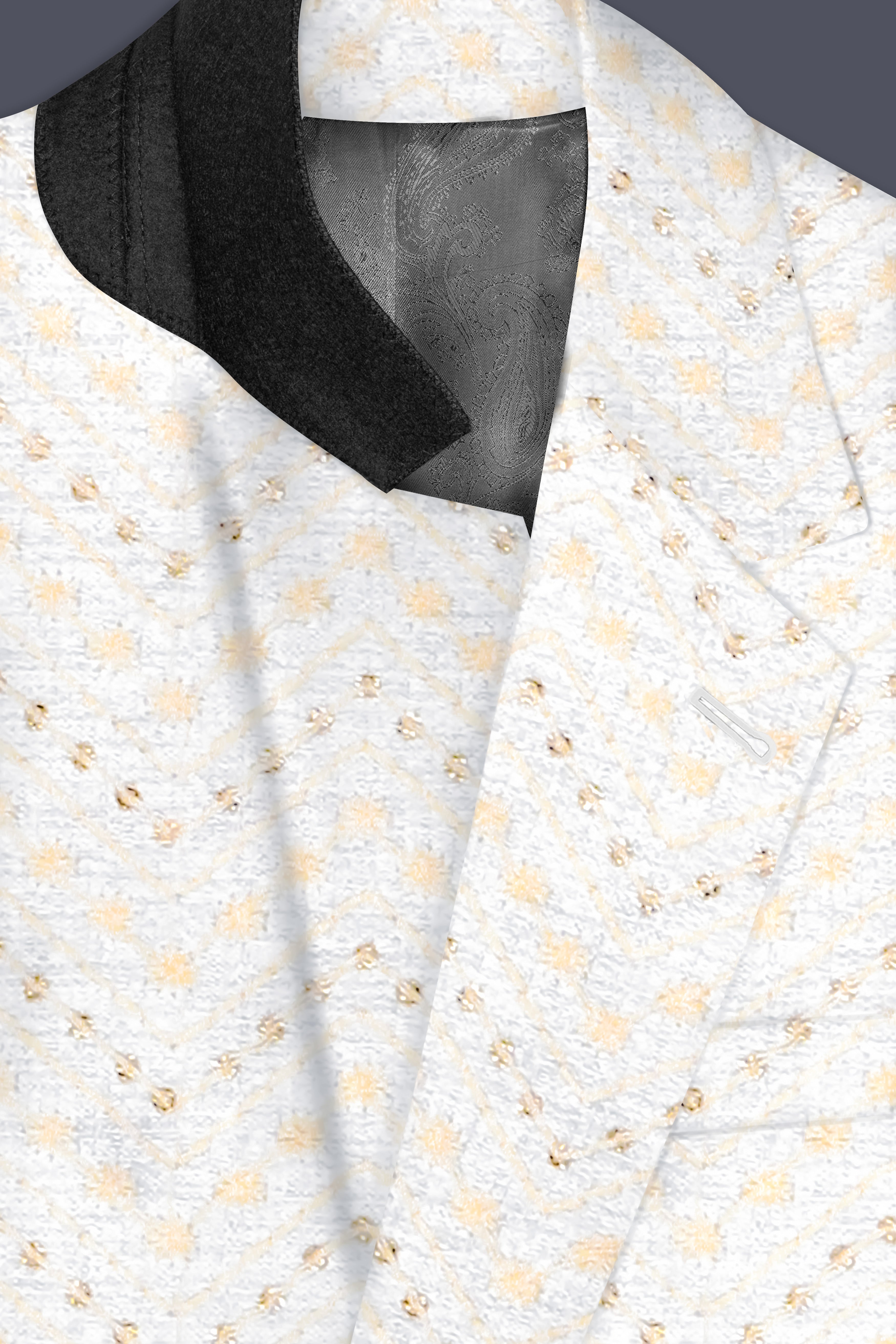 Off White And ApricotPeach Multicolor Sequin and thread Embroidered Single Breasted Suit