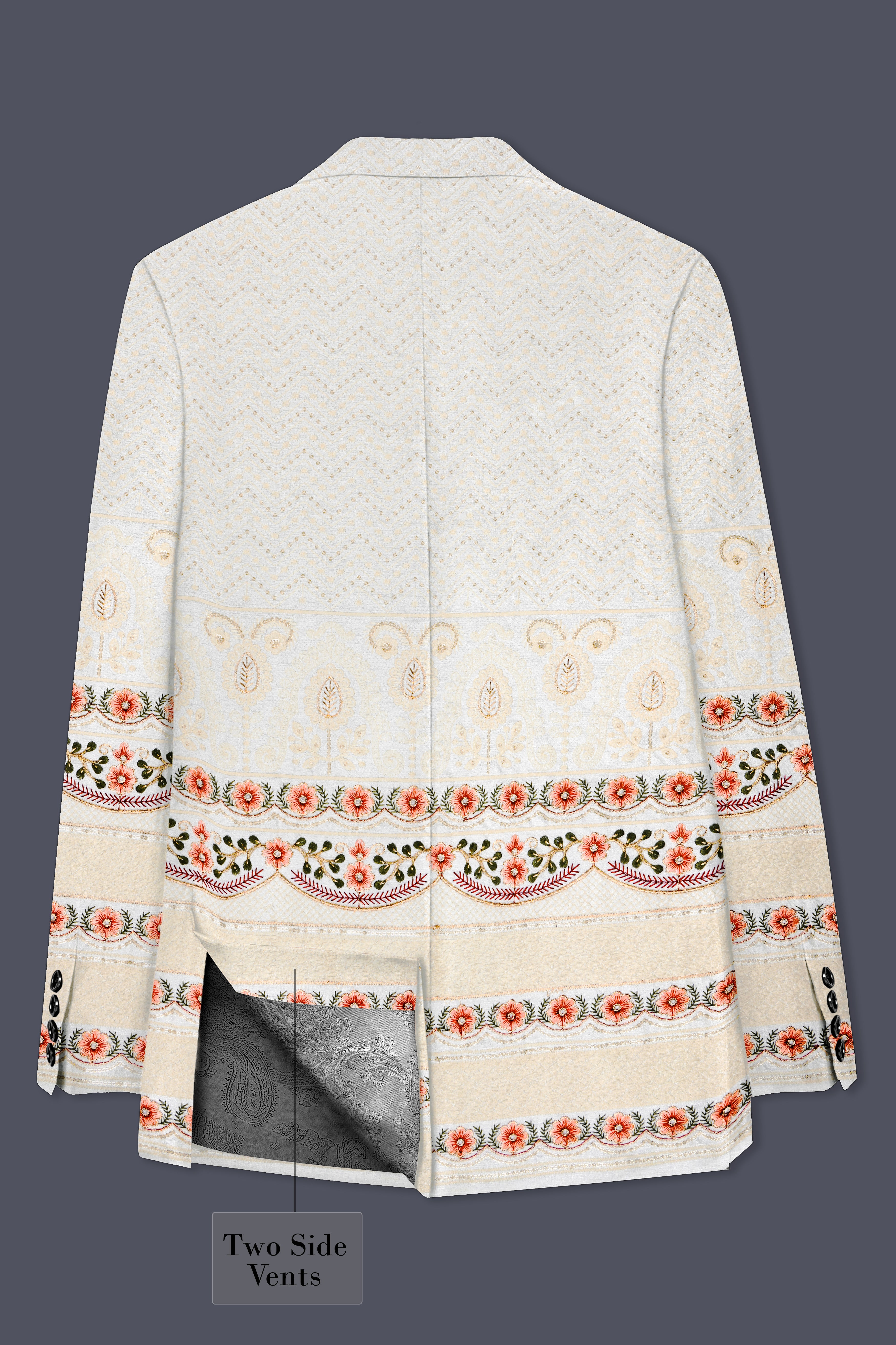 Off White And ApricotPeach Multicolor Sequin and thread Embroidered Single Breasted Suit