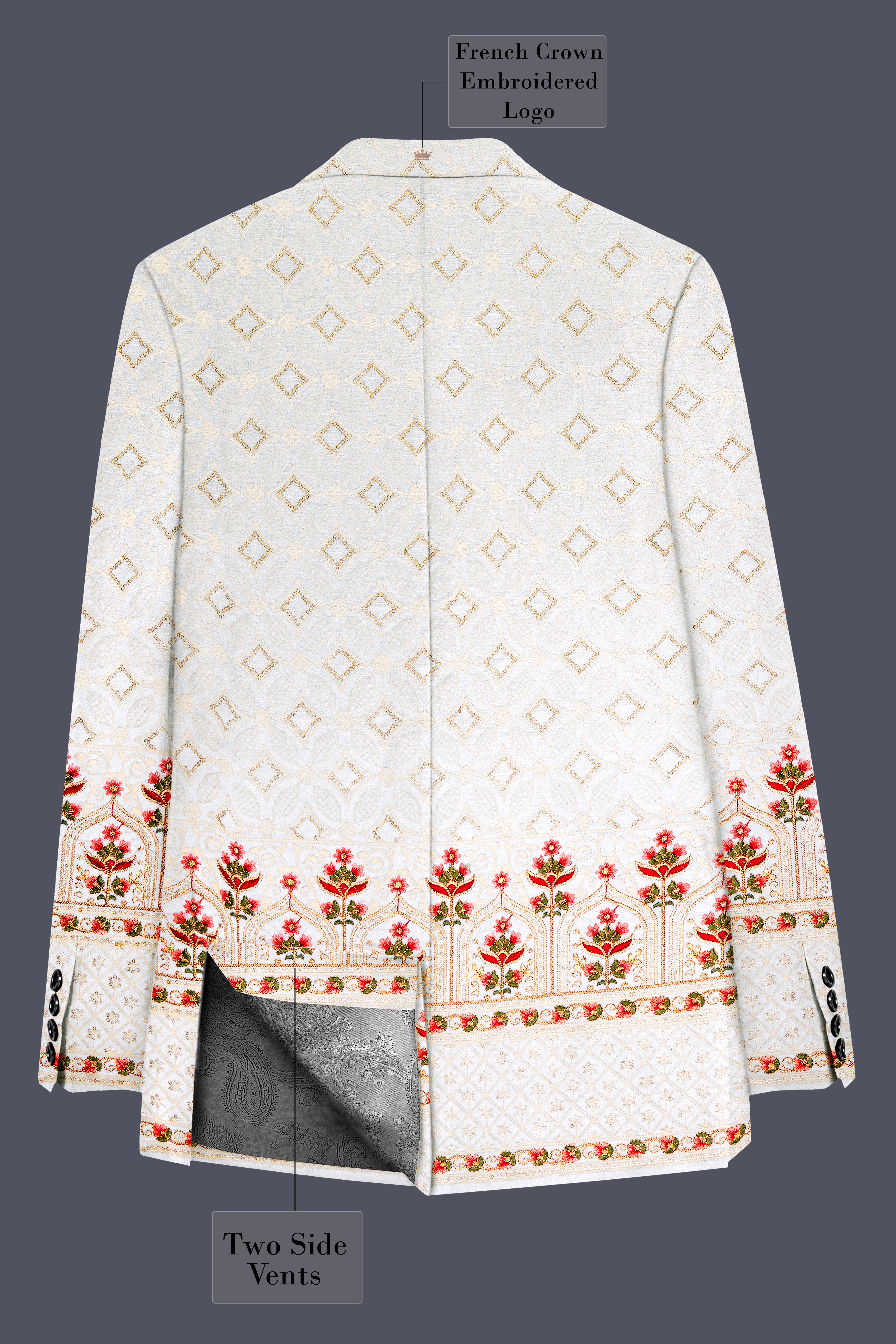 Bright White And Carnation Pink Multicolor Sequin and thread Embroidered Single Breasted Suit