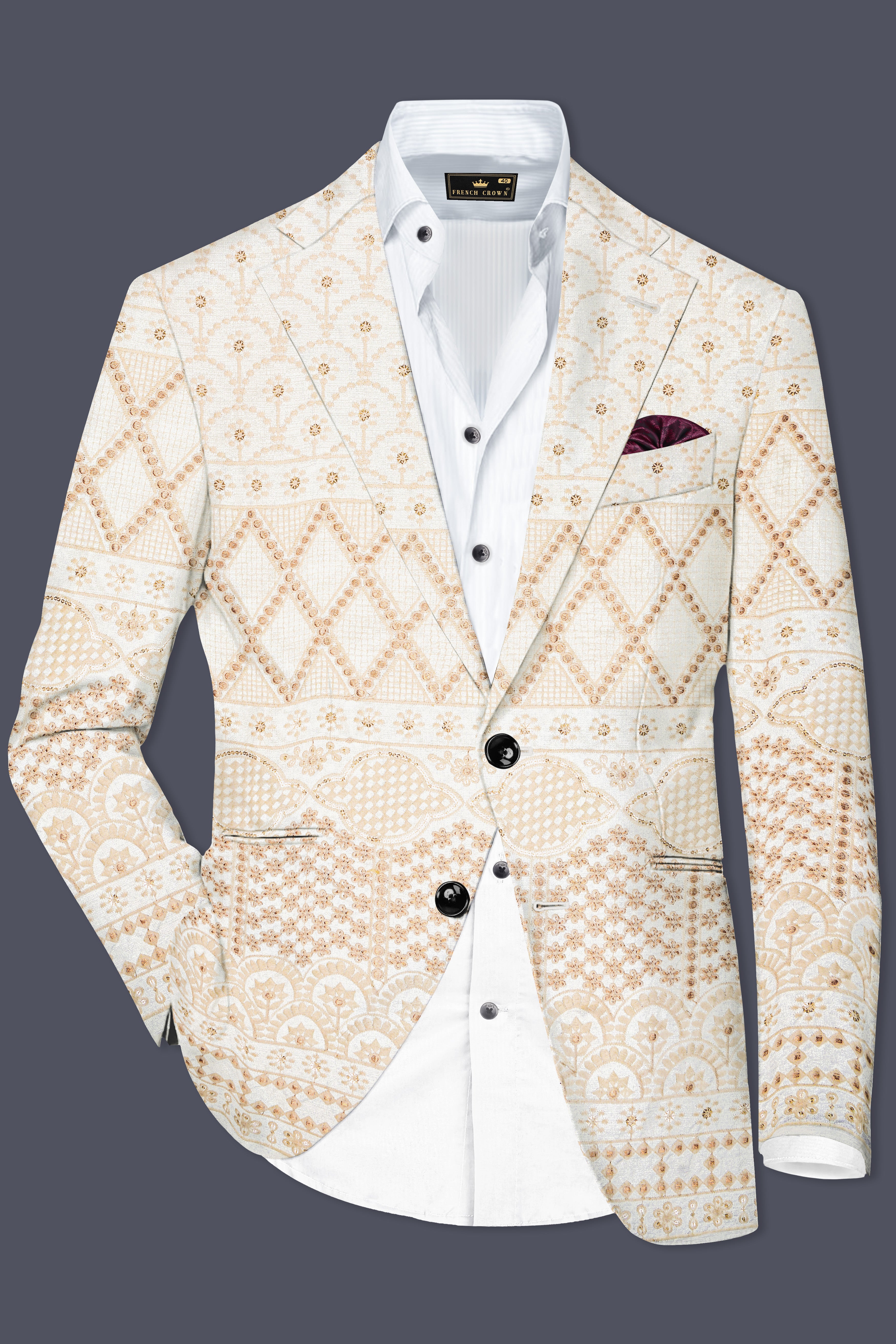Parchment Cream thread Embroidered Single Breasted Suit