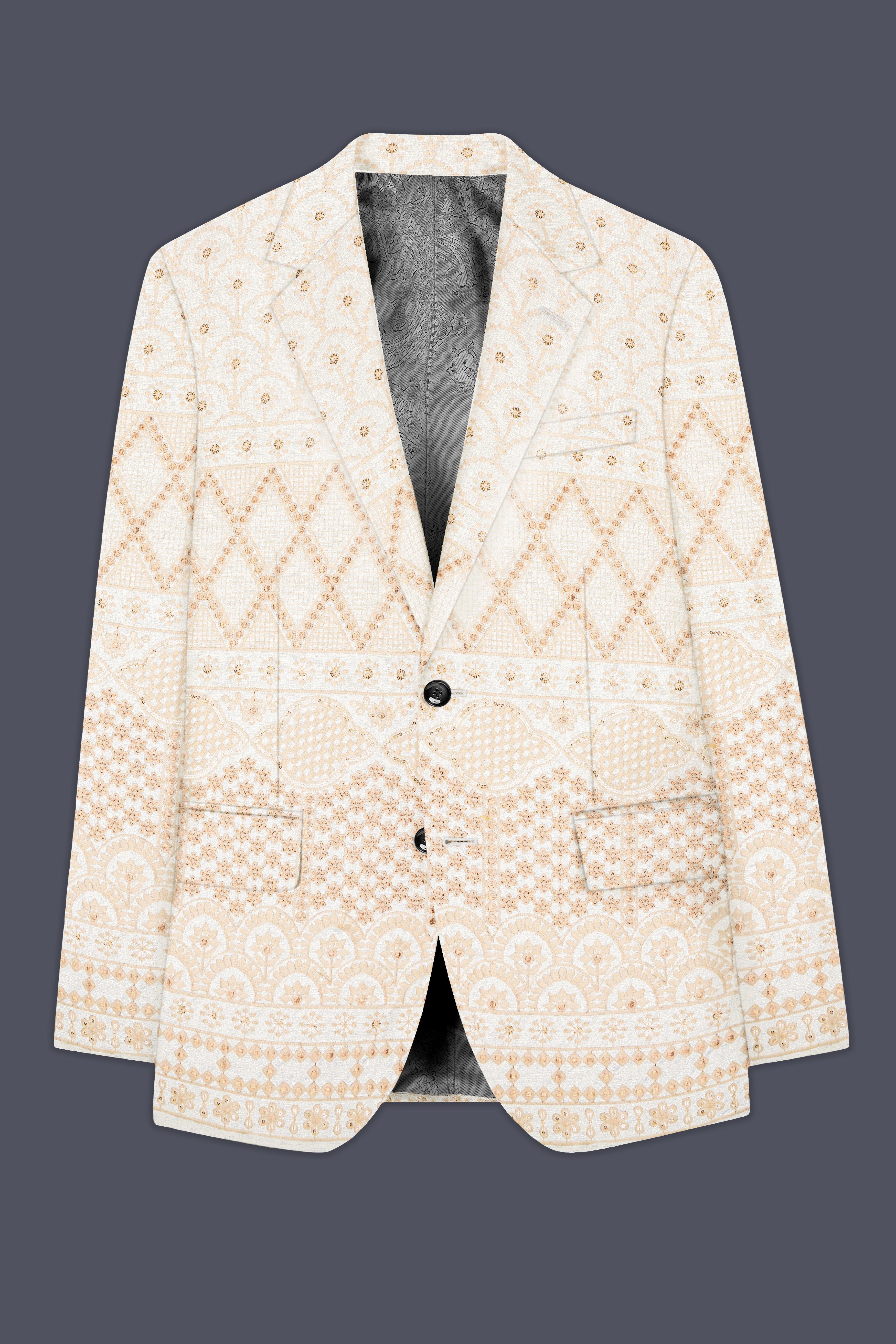 Parchment Cream thread Embroidered Single Breasted Suit