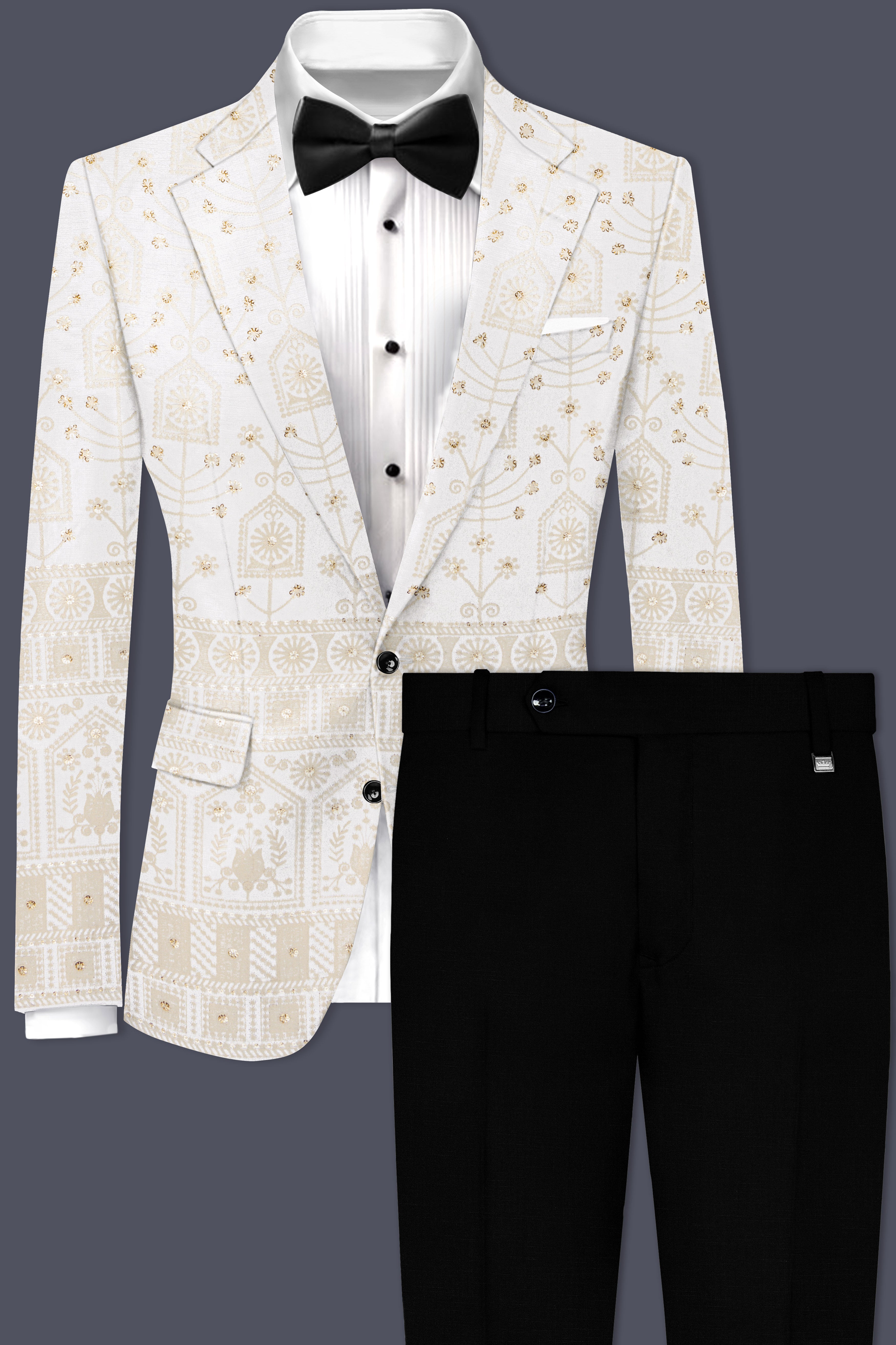 Tequila Cream And Bright White thread Embroidered Single Breasted Suit