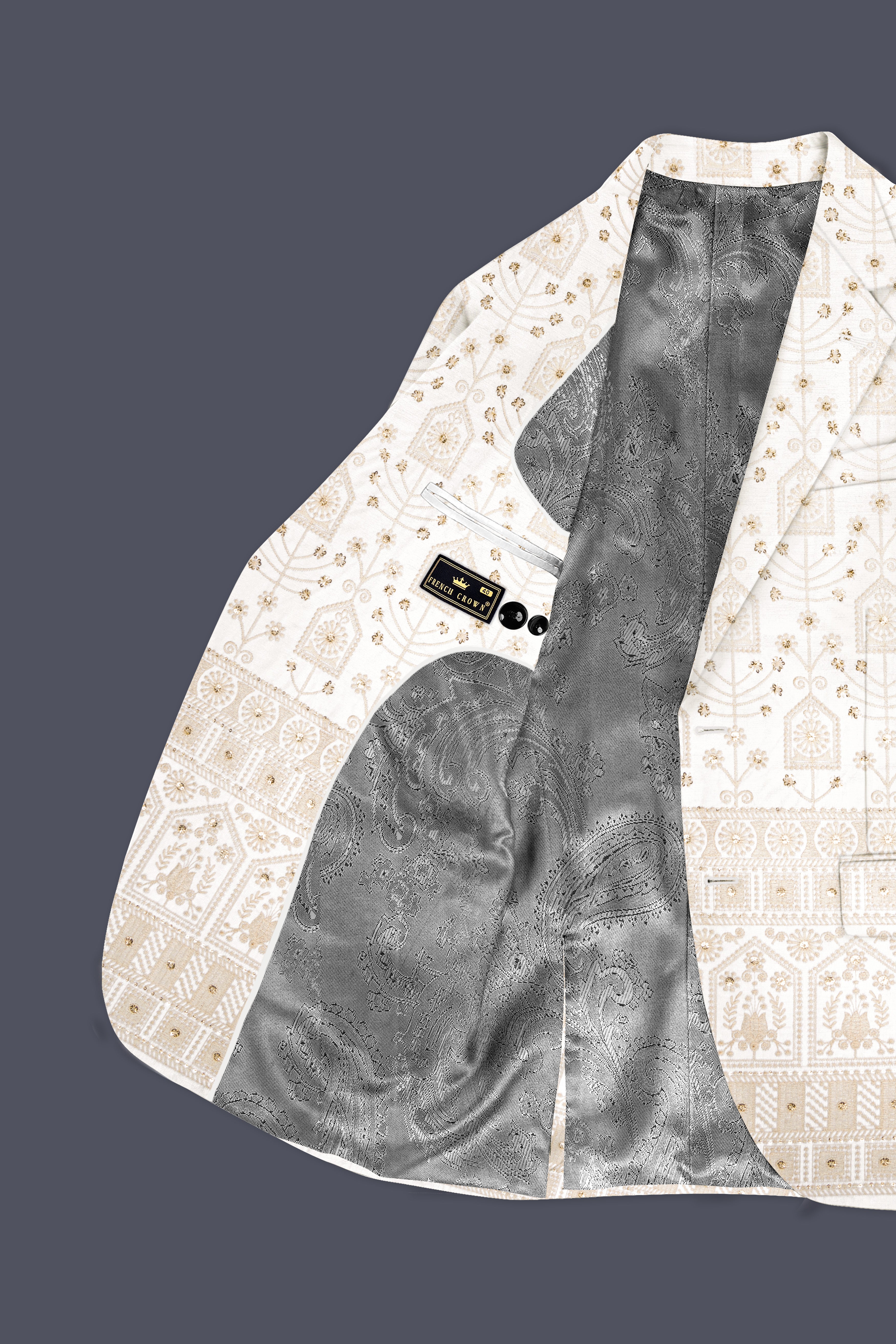 Tequila Cream And Bright White thread Embroidered Single Breasted Suit
