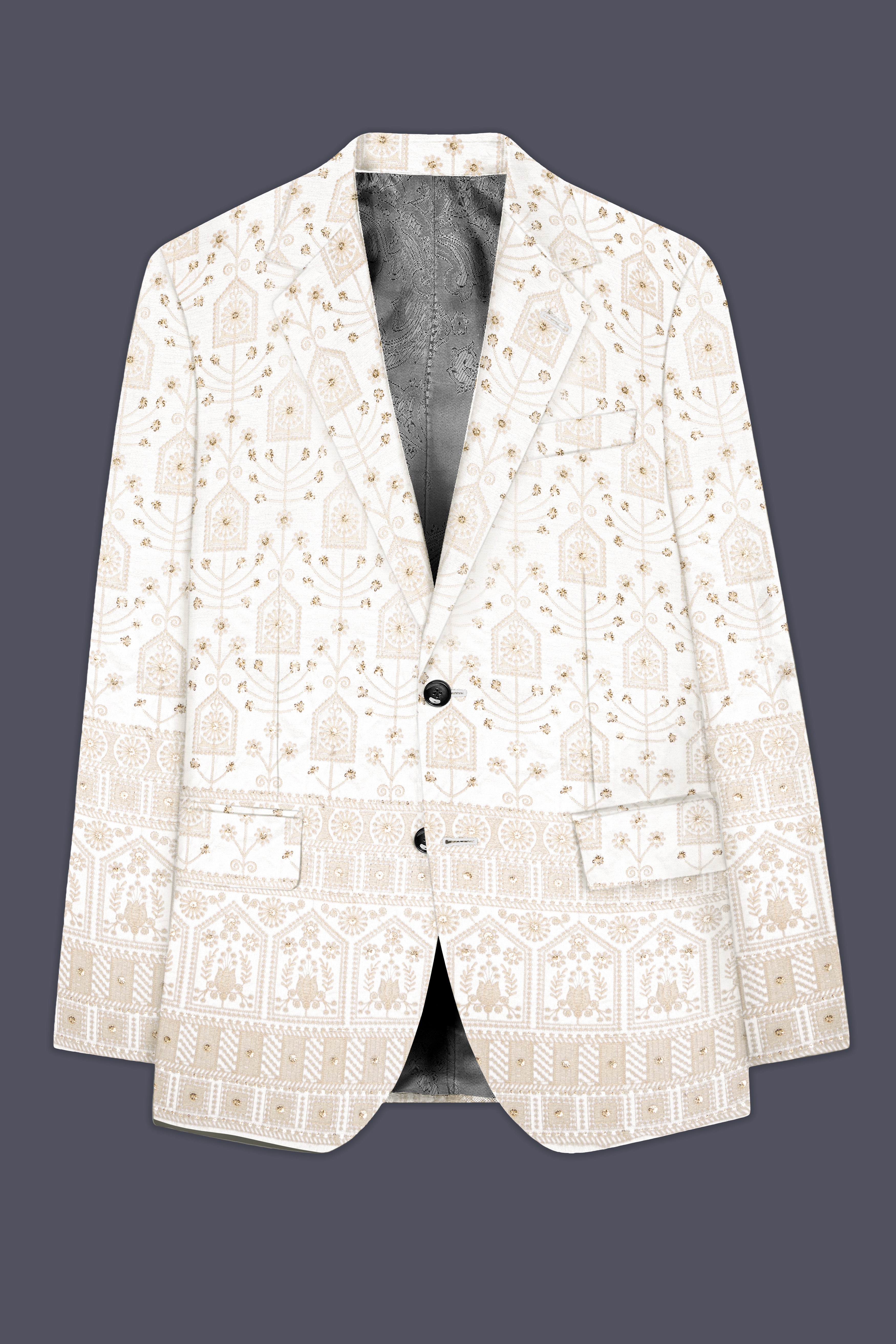 Tequila Cream And Bright White thread Embroidered Single Breasted Suit