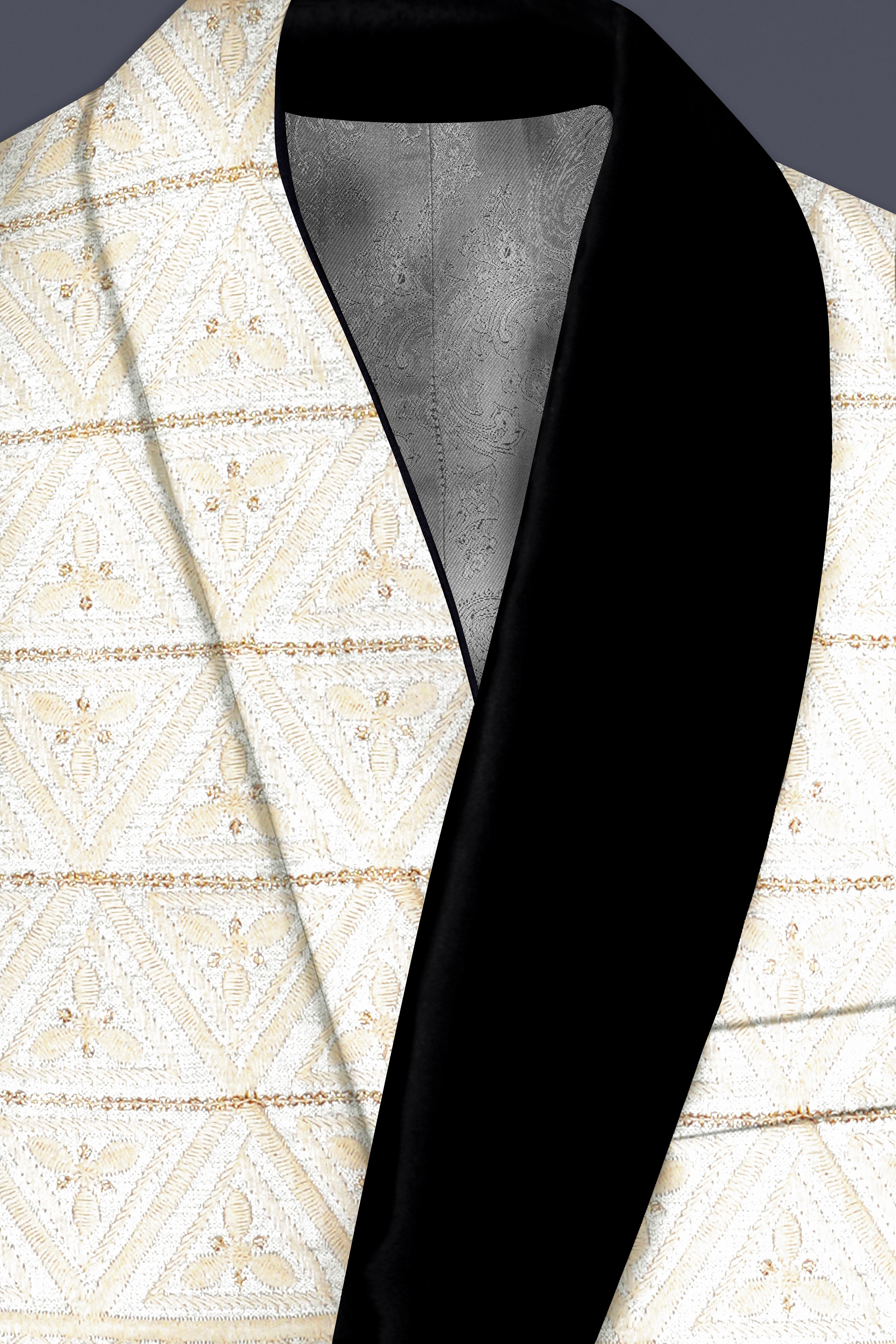 Fantasy Off White And Blush Pink Sequin and thread Embroidered Tuxedo Suit