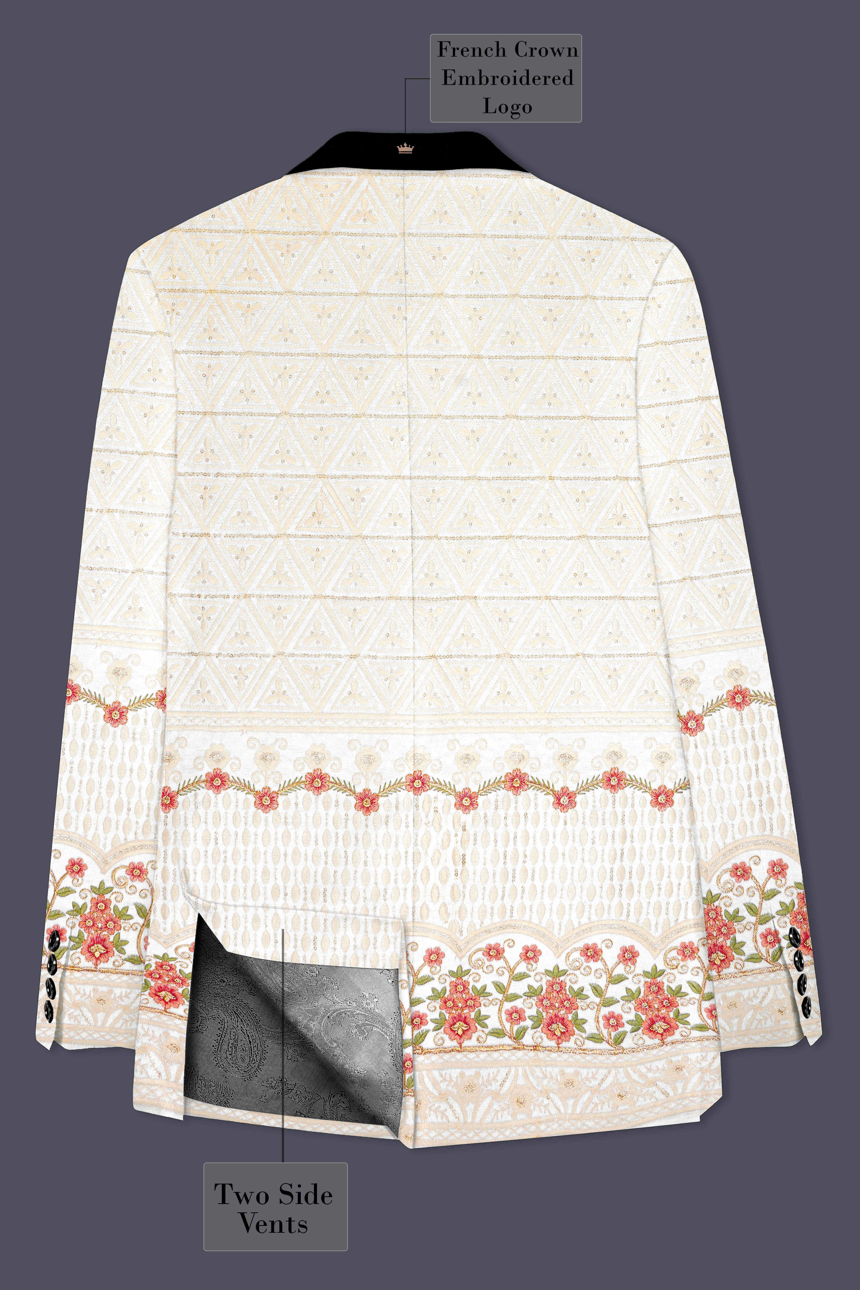 Fantasy Off White And Blush Pink Sequin and thread Embroidered Tuxedo Suit