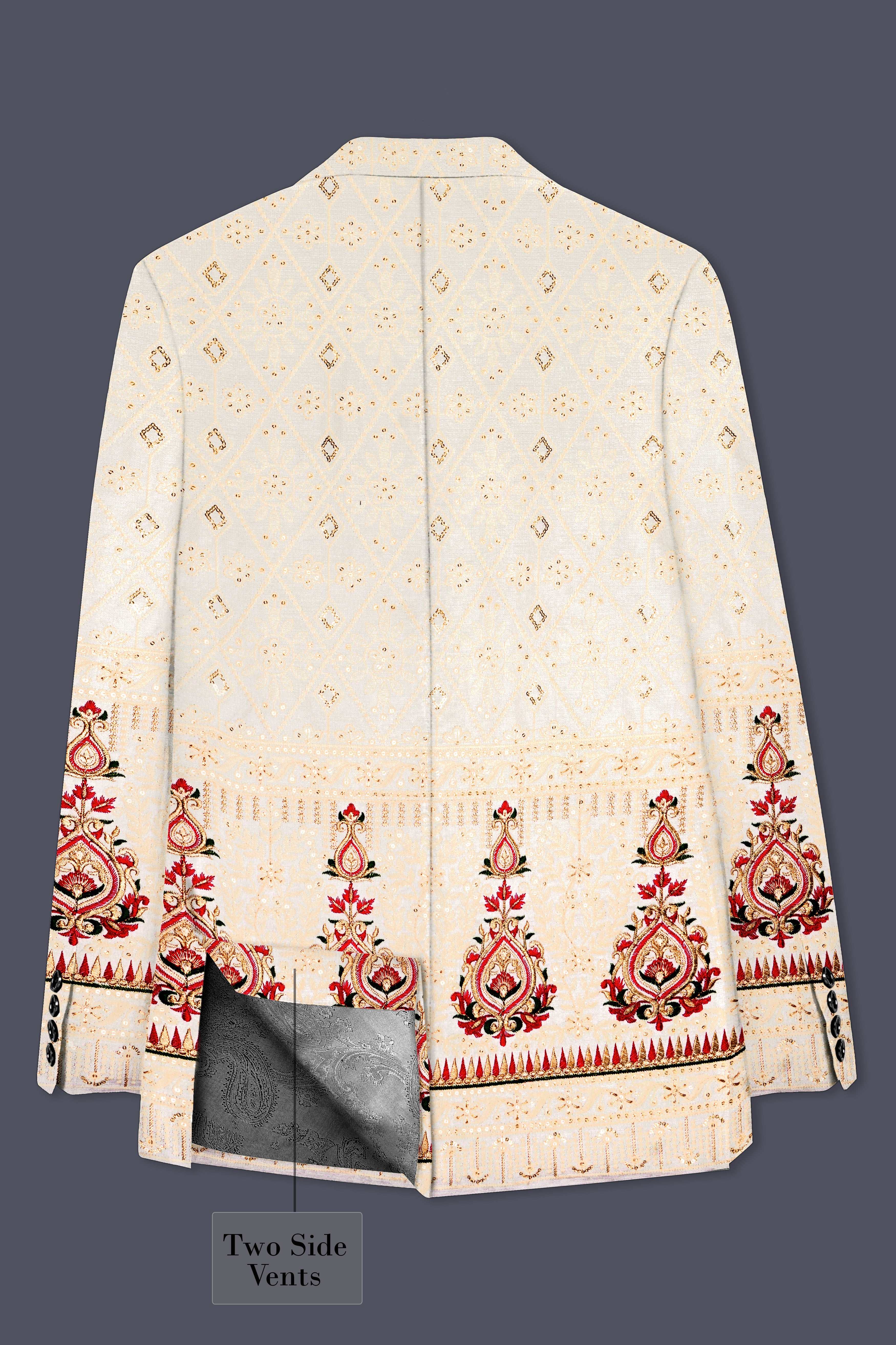 Marino Cream And Crimson Red Sequin and thread Embroidered Single Breasted Suit