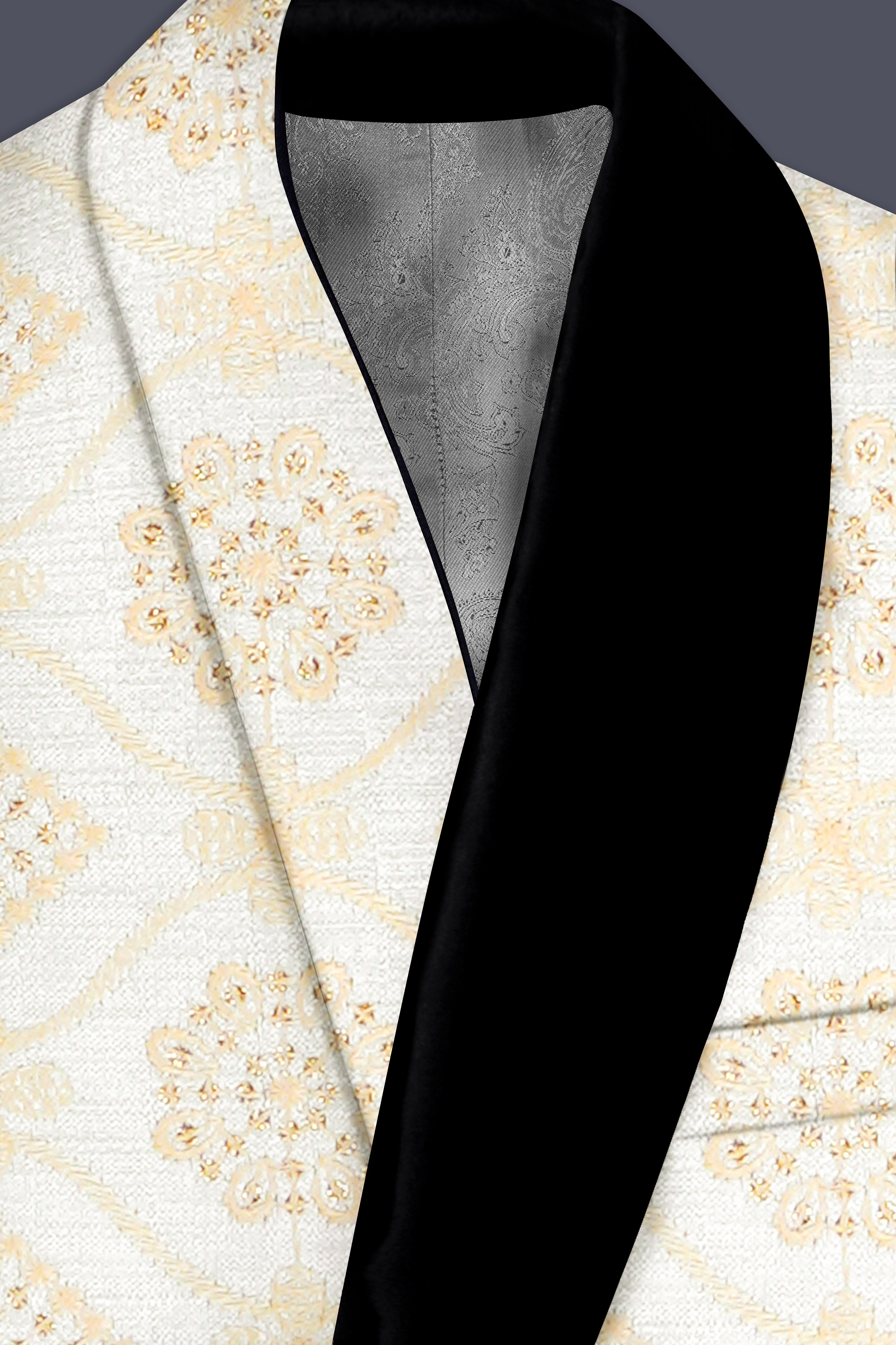 Ecru Off White And Peachy Pink Sequin and thread Embroidered Tuxedo Suit