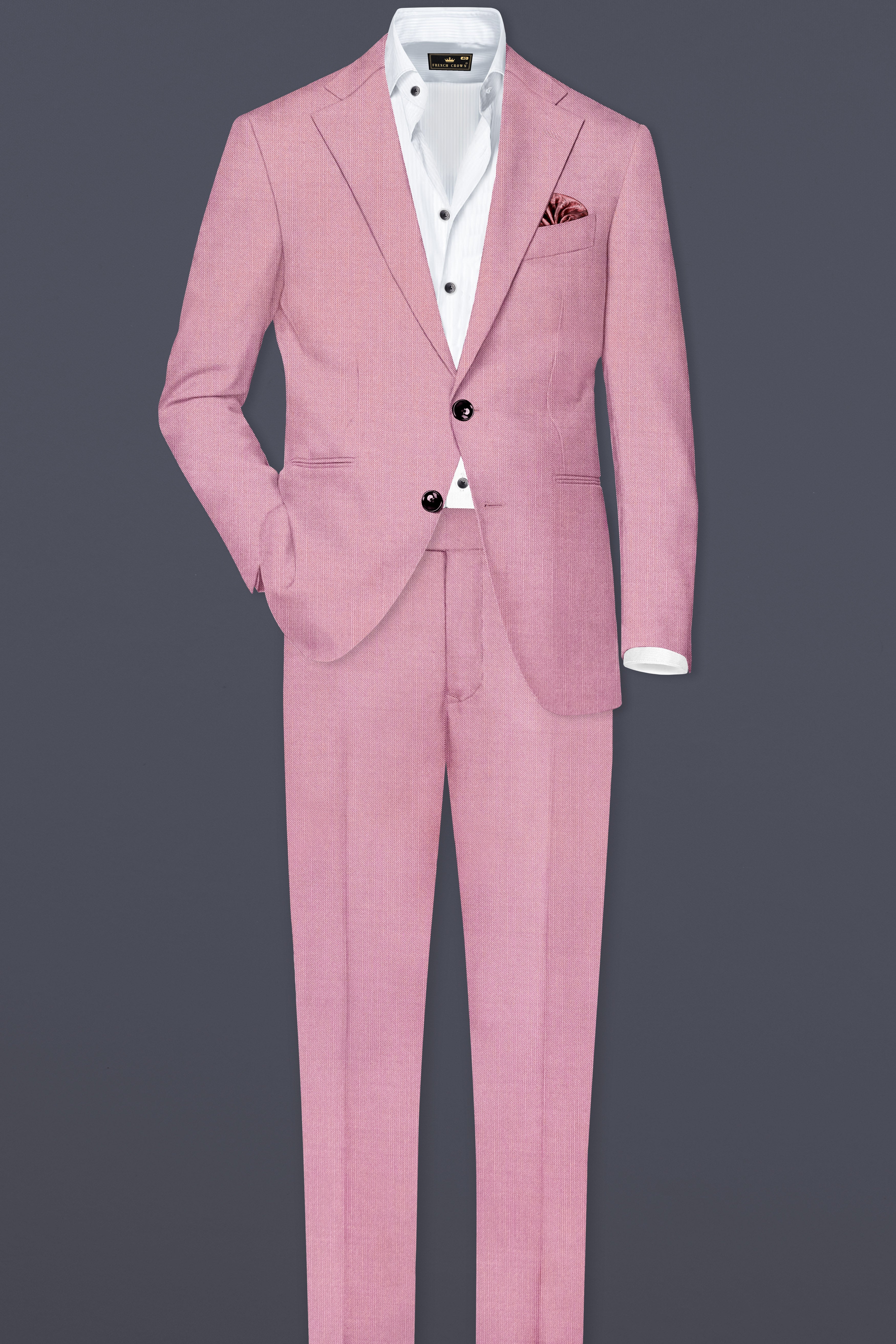 Viola Pink Solid Wool Rich Single Breasted Slight Stretch Suit