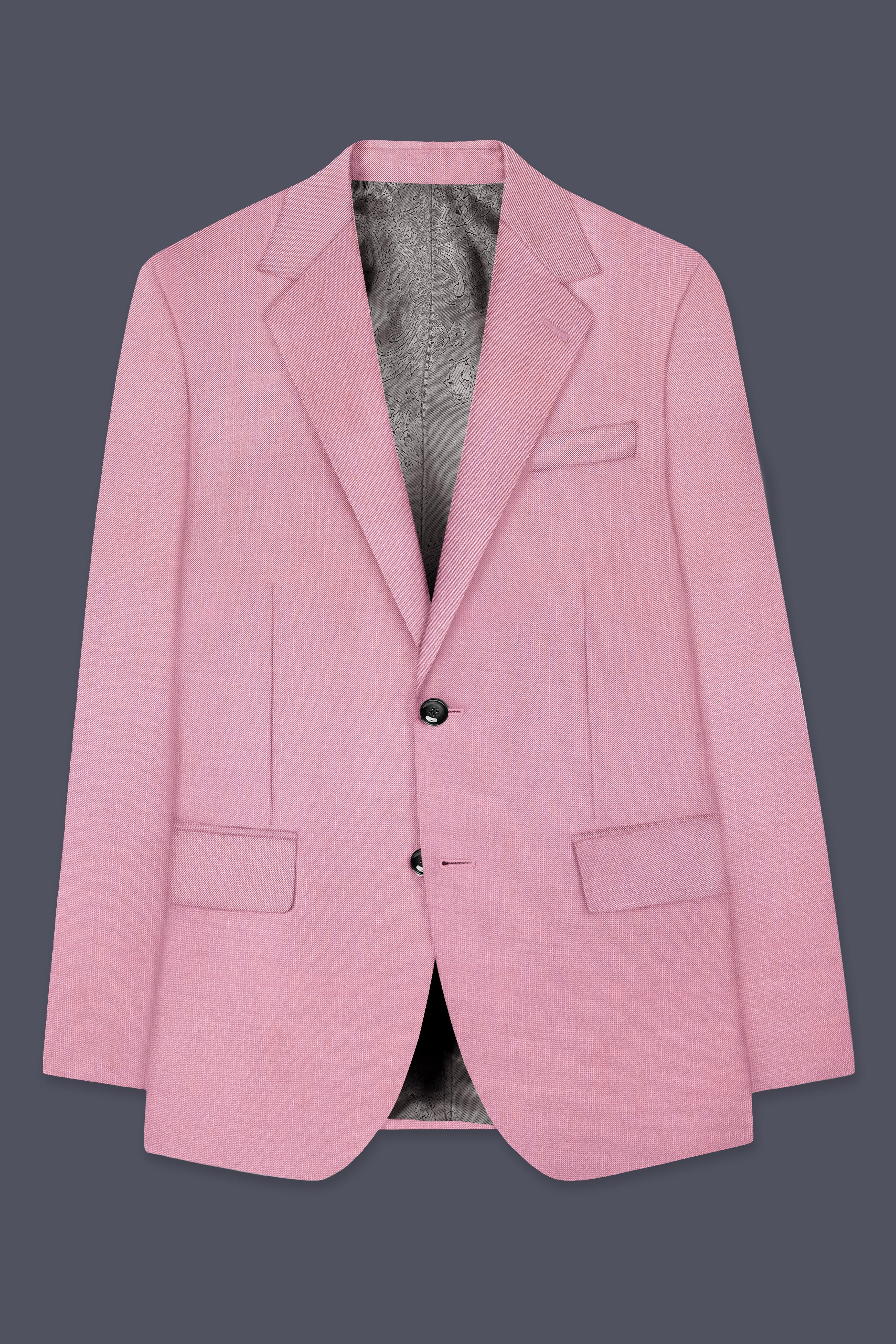 Viola Pink Solid Wool Rich Single Breasted Slight Stretch Suit