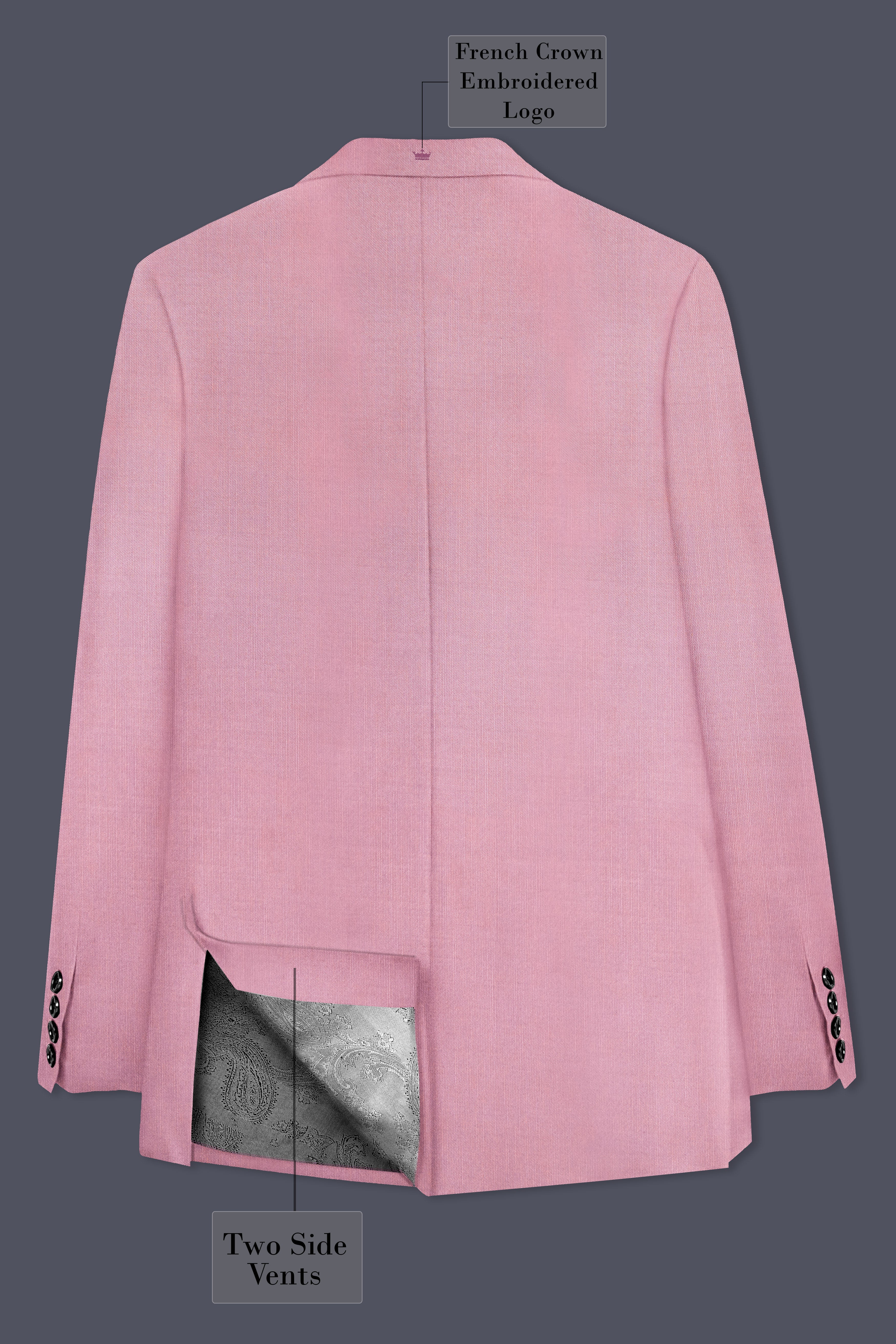 Viola Pink Solid Wool Rich Single Breasted Slight Stretch Suit