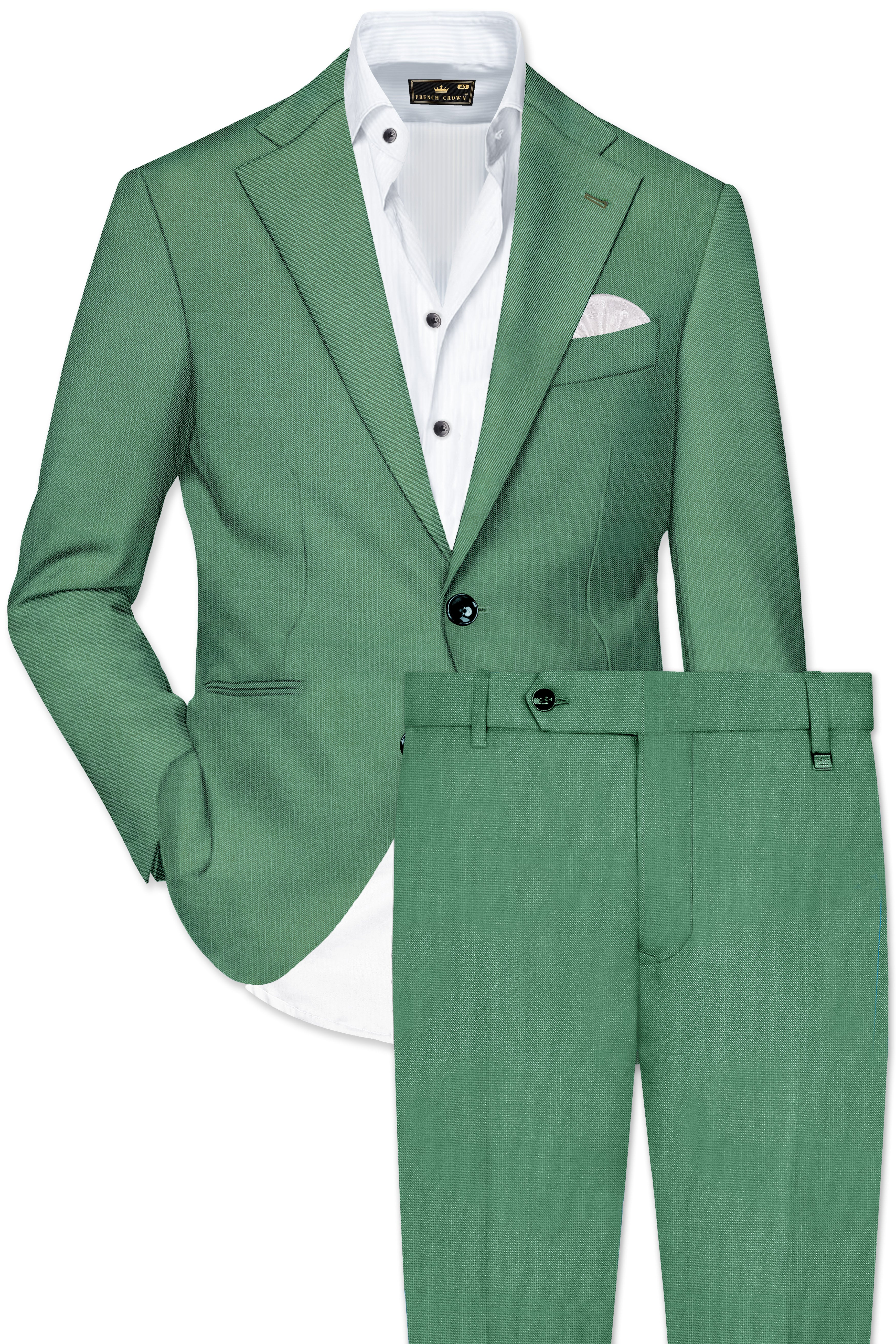 Viridian Green Solid Wool Rich Single Breasted Slight Stretch Suit