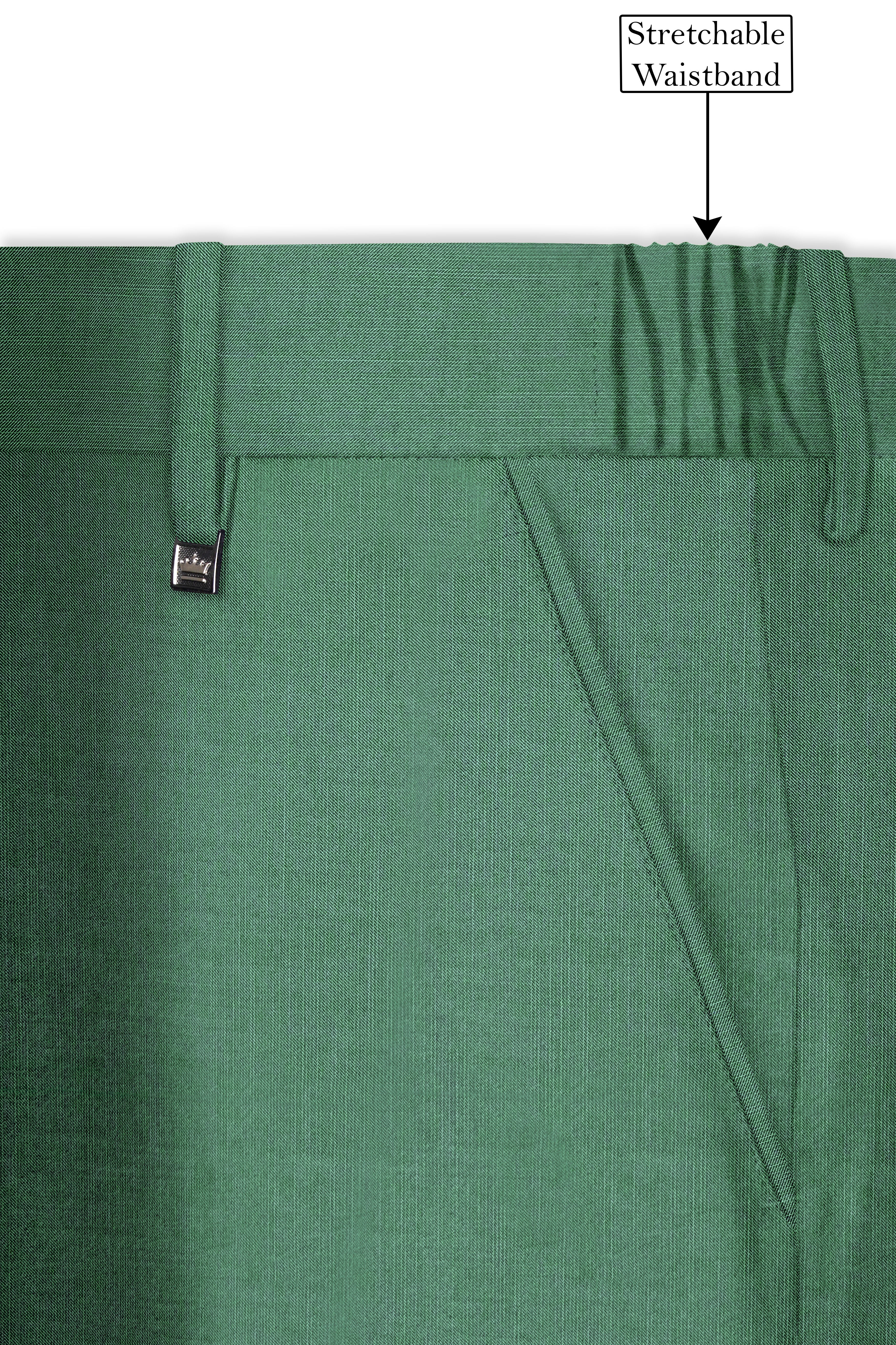 Viridian Green Solid Wool Rich Double Breasted Slight Stretch Suit