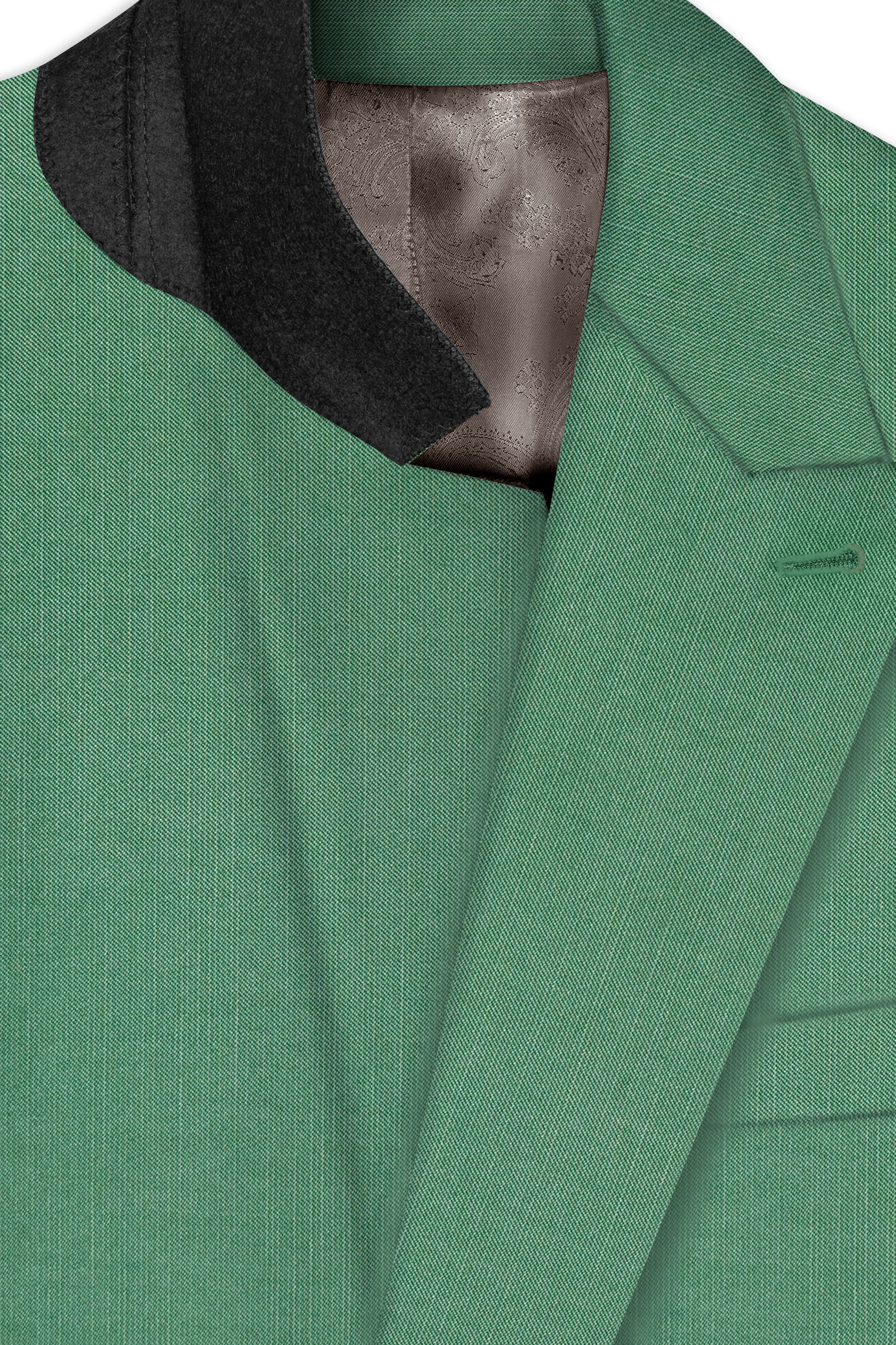 Viridian Green Solid Wool Rich Double Breasted Slight Stretch Suit