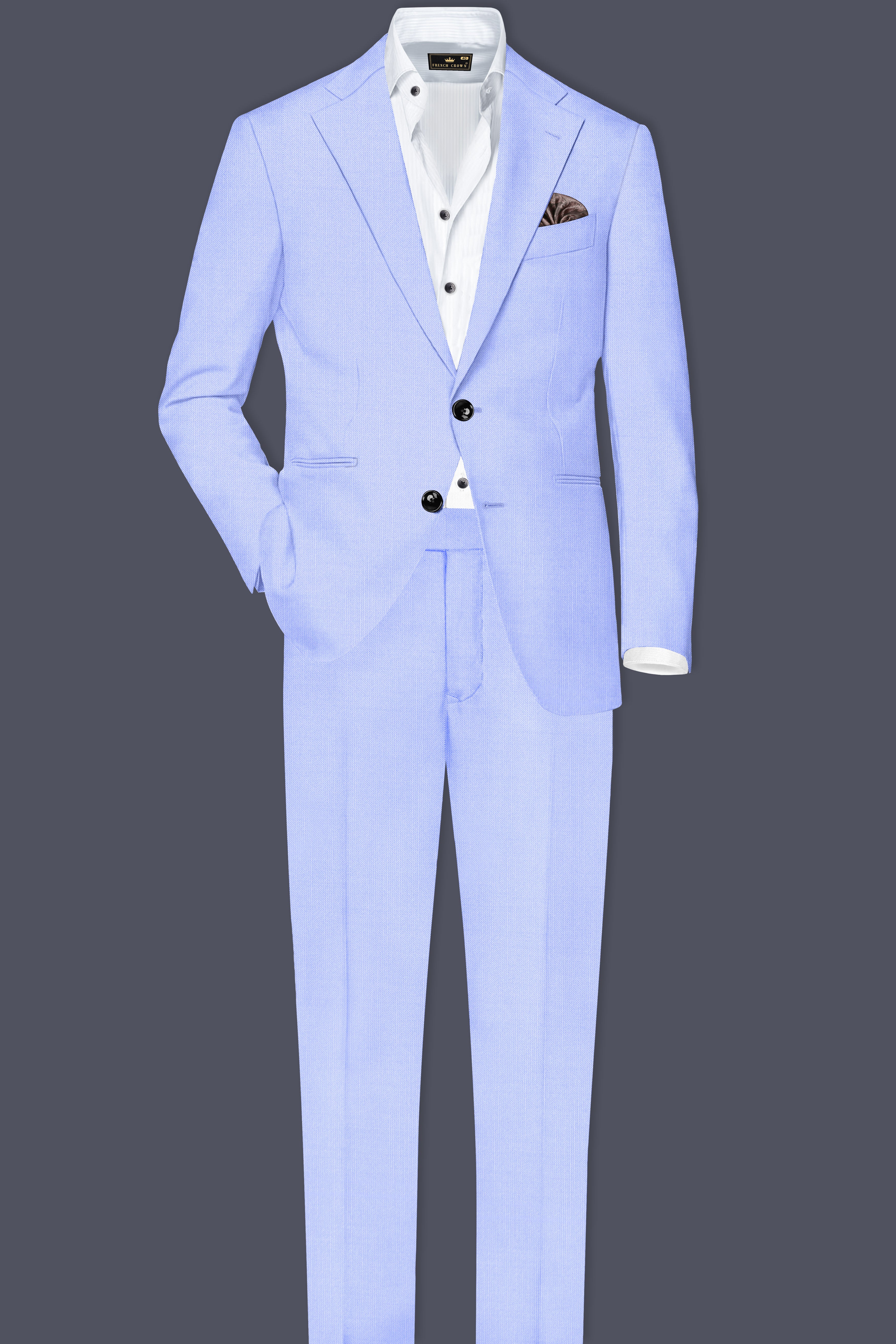 Periwinkle Blue Solid Wool Rich Single Breasted Stretchable traveler Suit