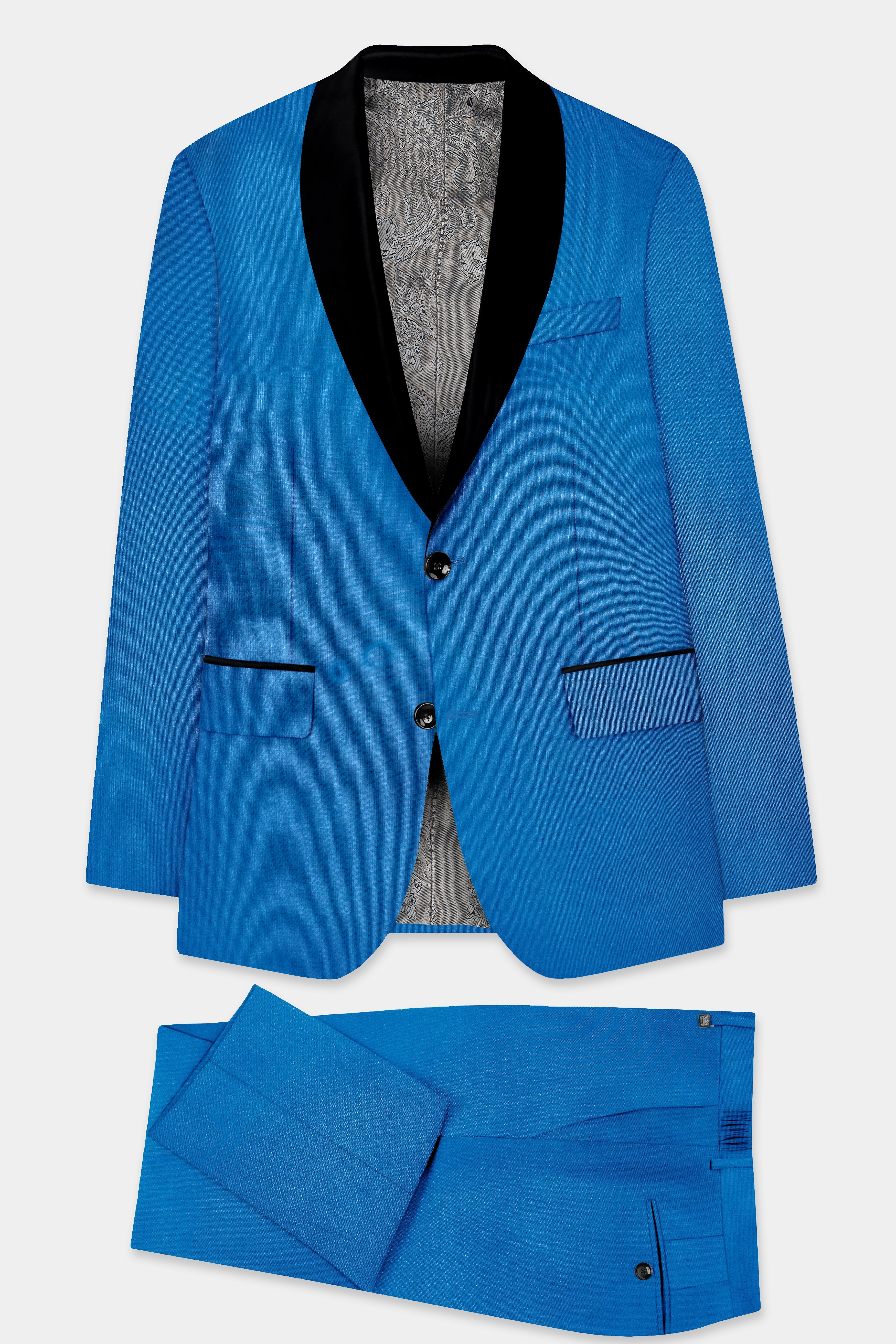 Azure-Venice Blue Wool Rich Tuxedo Slight Stretch Suit