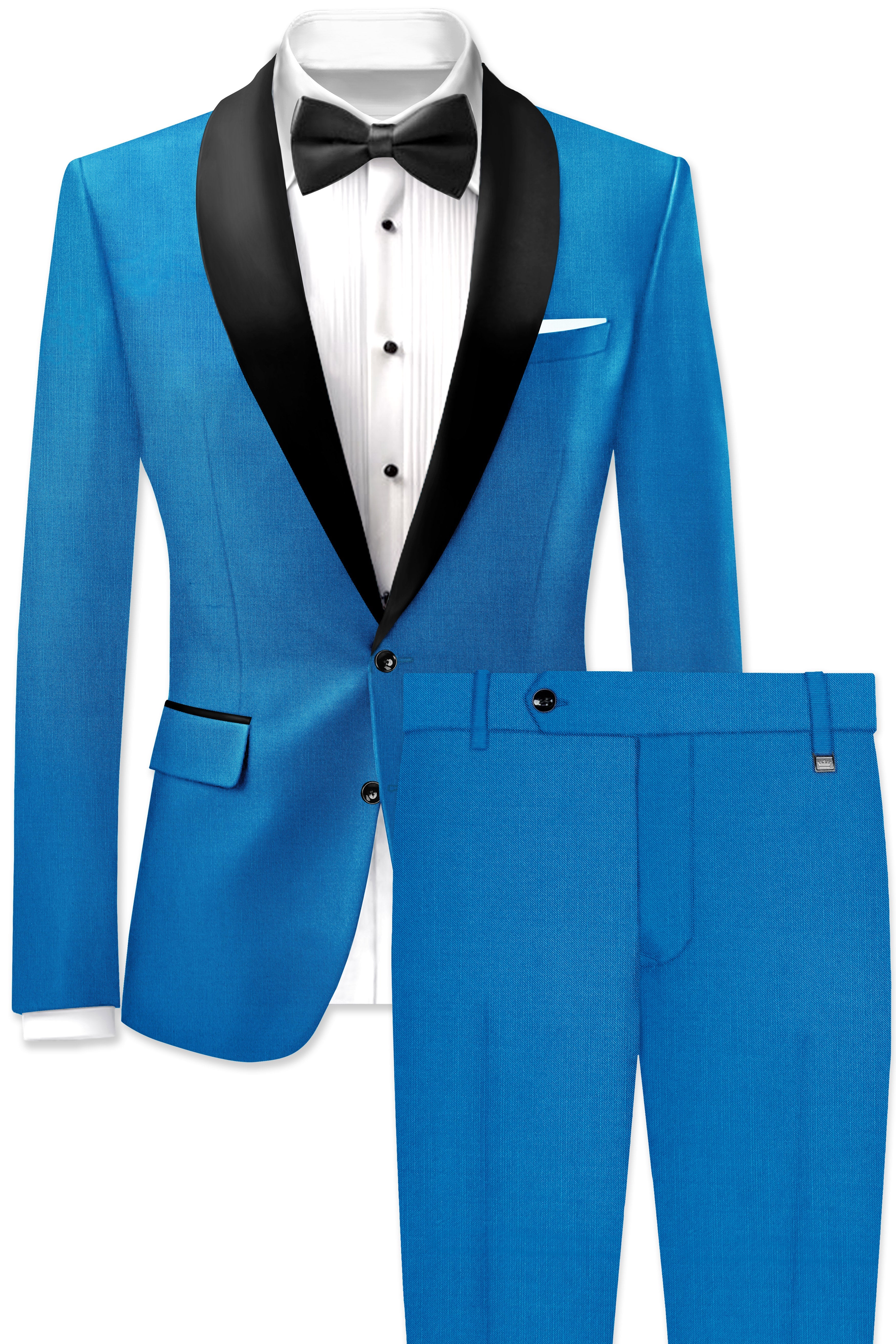 Azure-Venice Blue Wool Rich Tuxedo Slight Stretch Suit