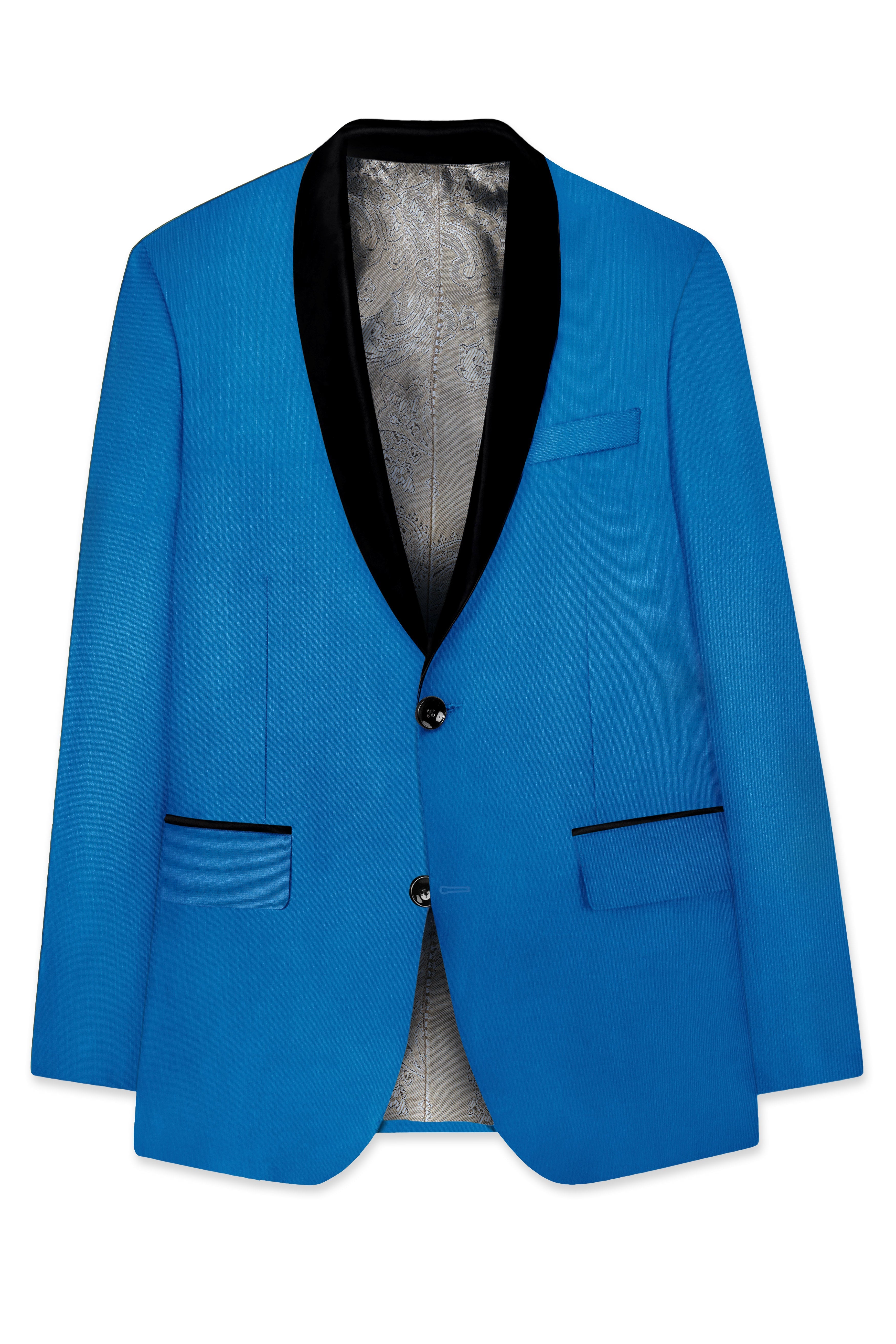 Azure-Venice Blue Wool Rich Tuxedo Slight Stretch Suit