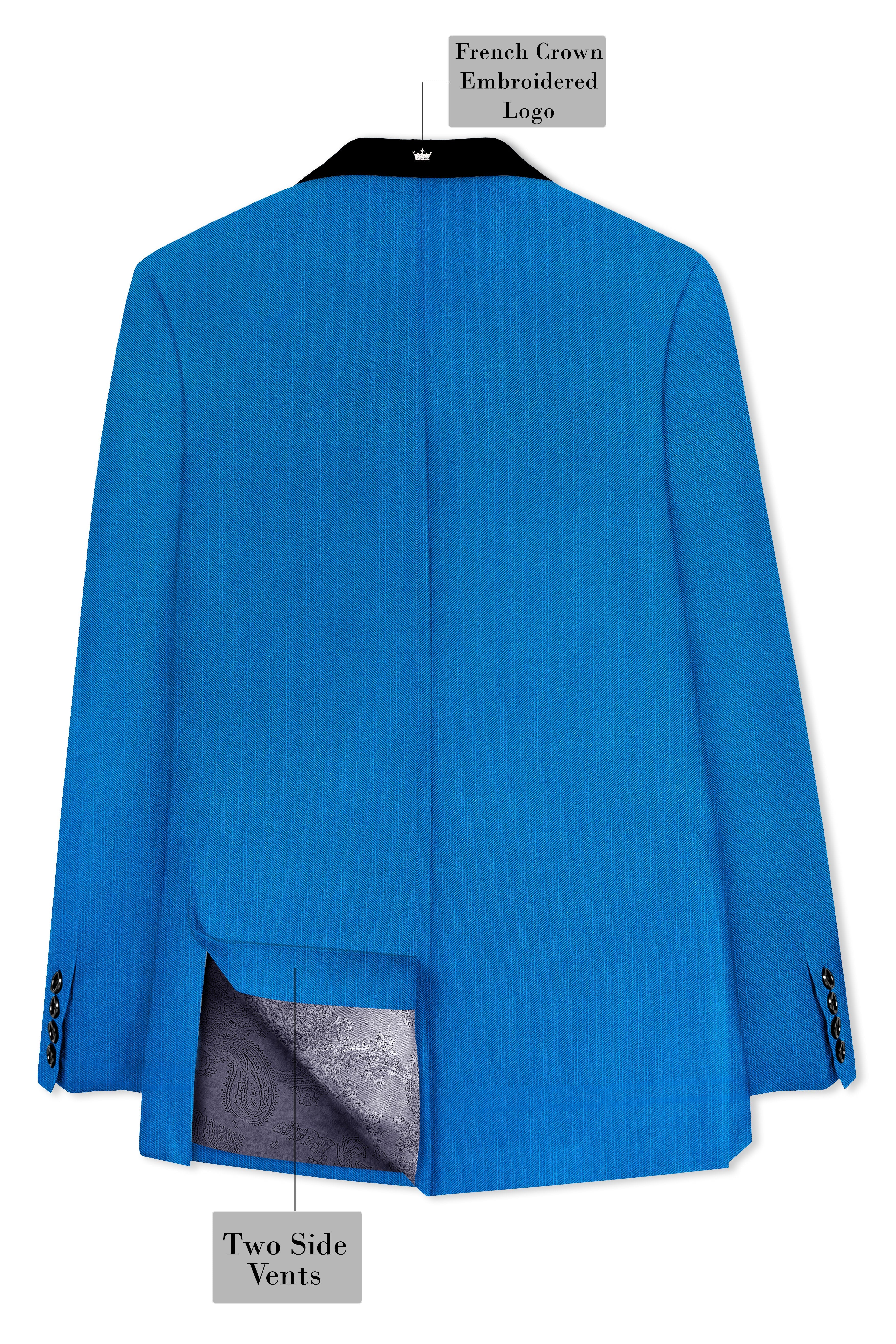 Azure-Venice Blue Wool Rich Tuxedo Slight Stretch Suit