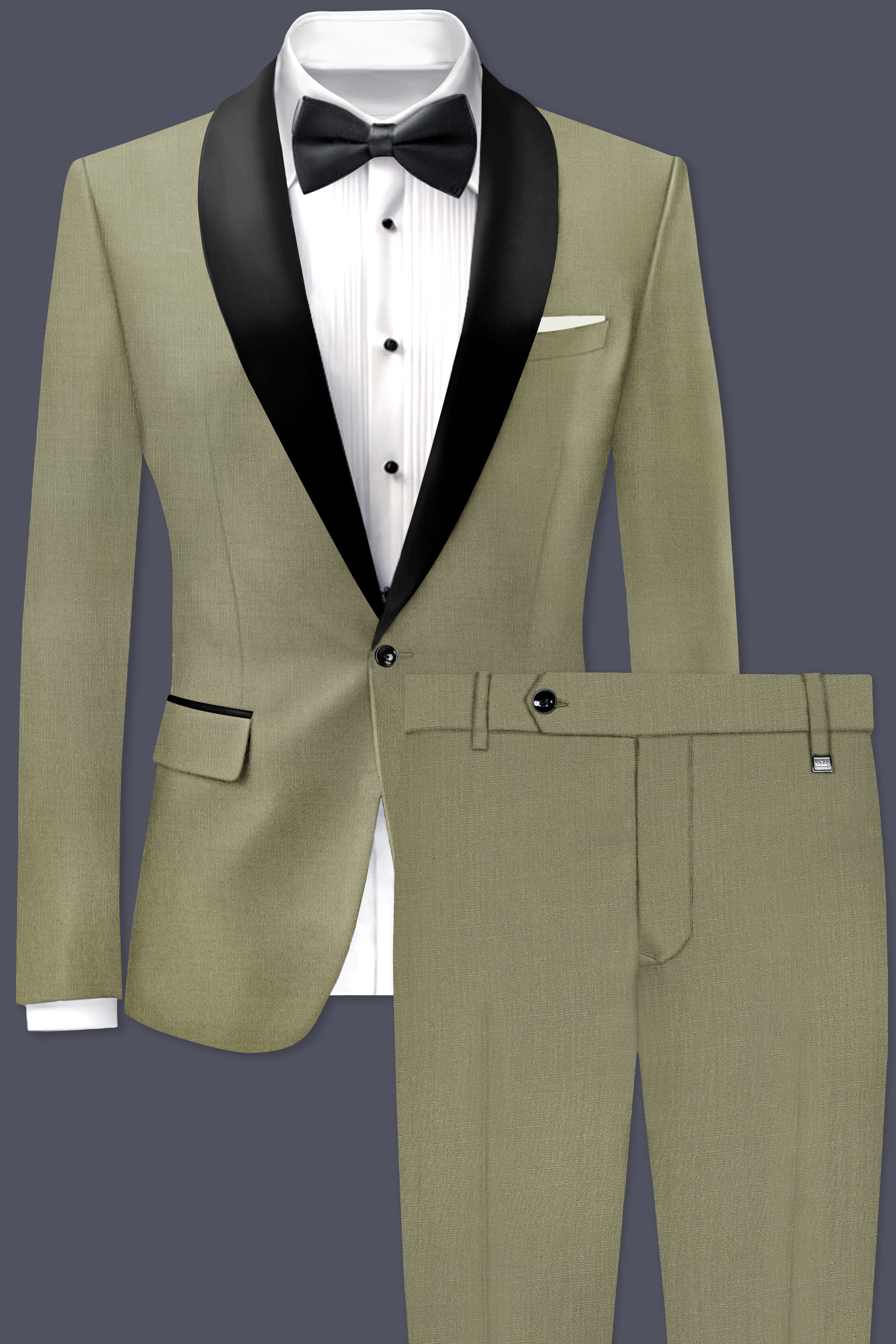 Citron-Lemon Grass Green Wool Rich Tuxedo Slight Stretch Suit