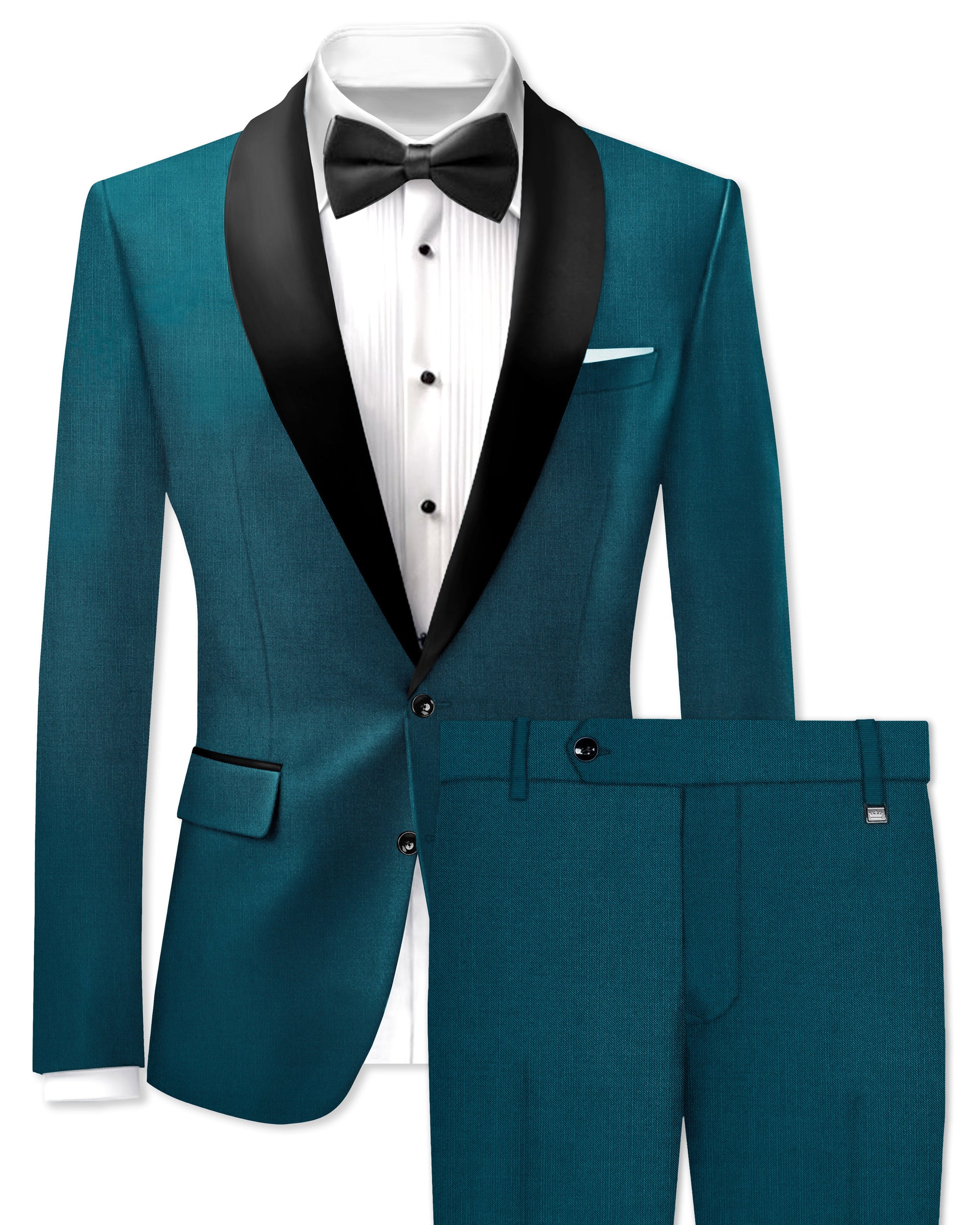 Sapphire-Peacock Blue Solid Premium Wool Rich Tuxedo-Suit for Men.