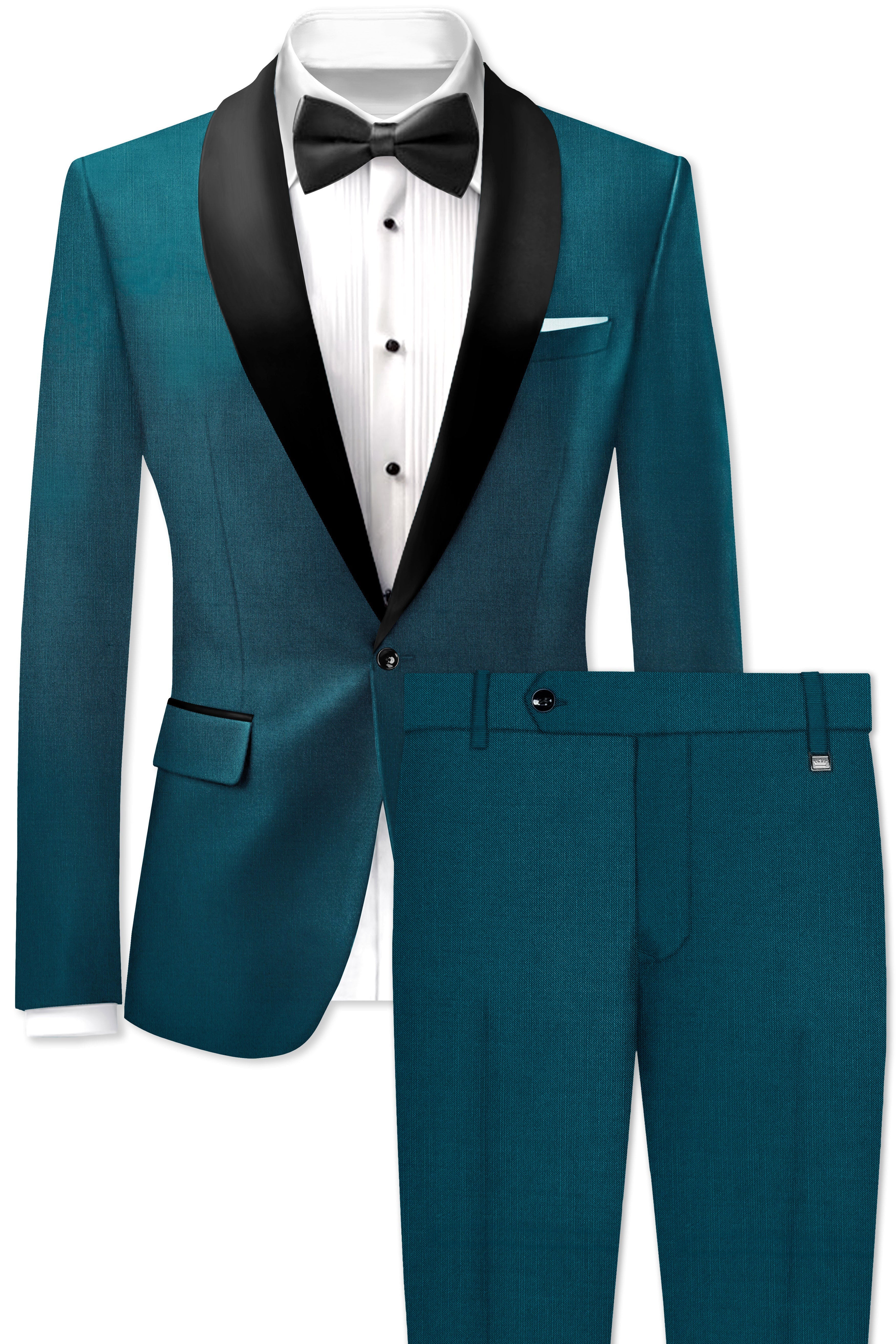 Sapphire-Peacock Blue Wool Rich Tuxedo Slight Stretch Suit