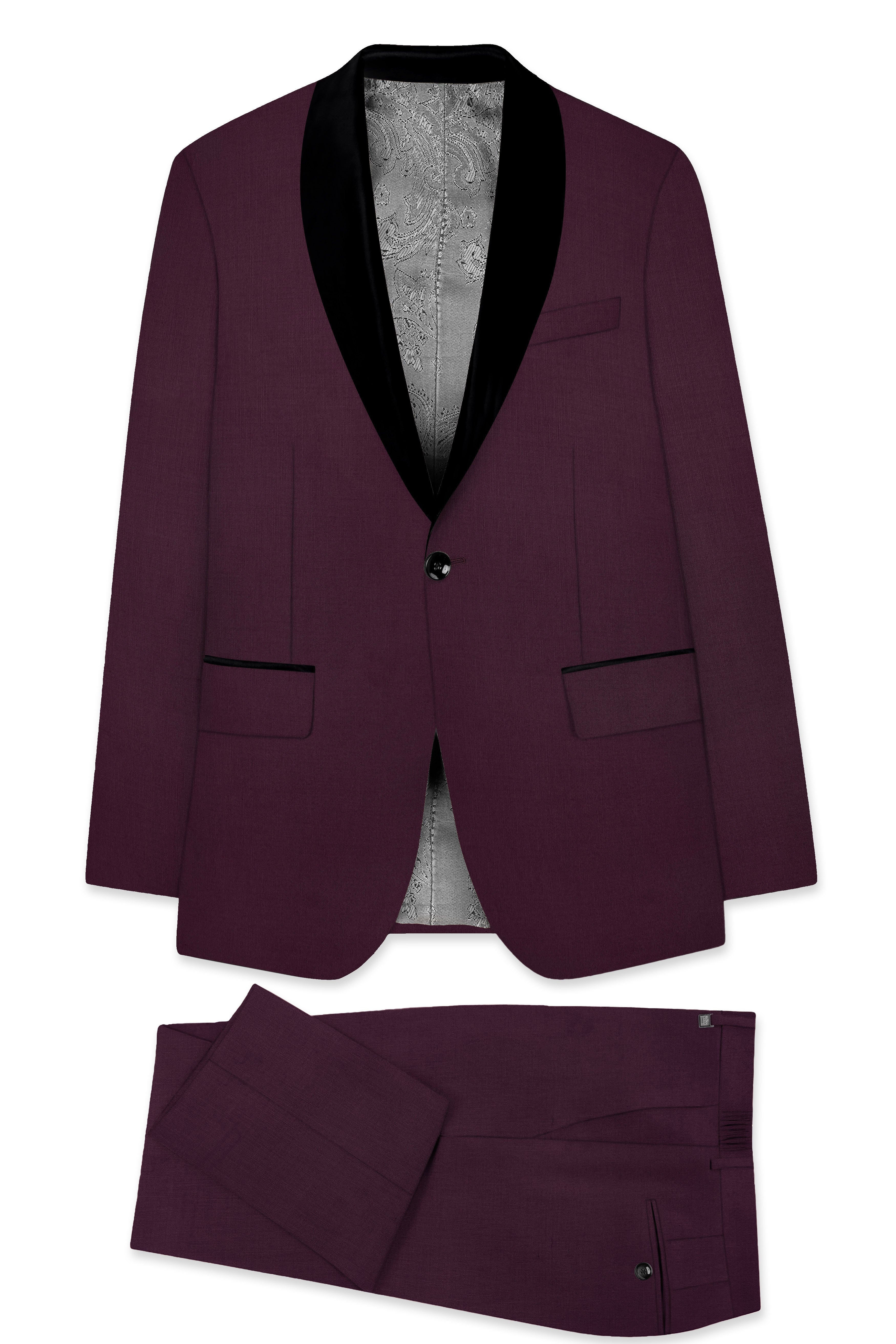 Merlot-Bistre Wine Maroon Wool Rich Tuxedo Slight Stretch Suit