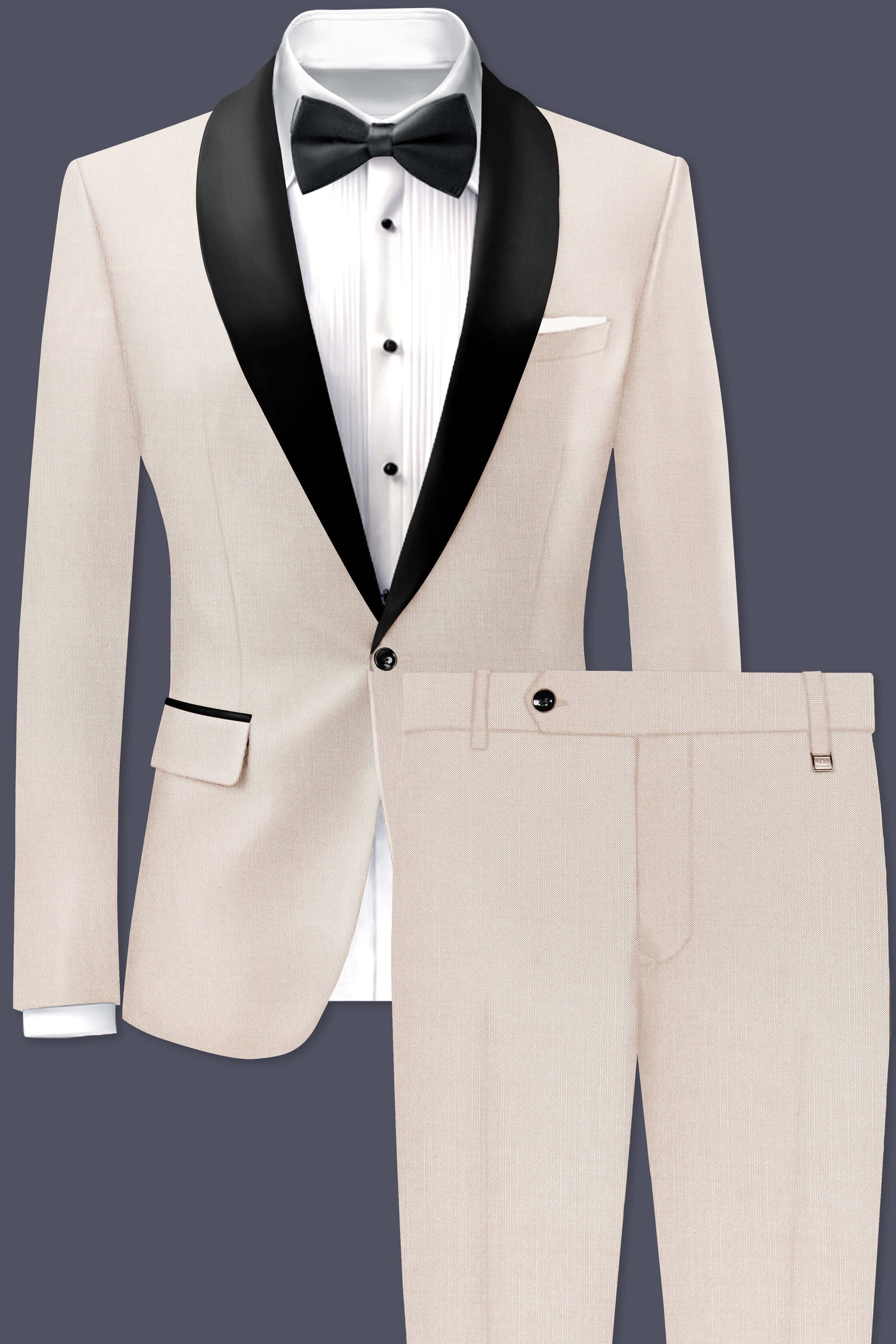 Velivon-Bizarre Cream Wool Rich Tuxedo Slight Stretch Suit