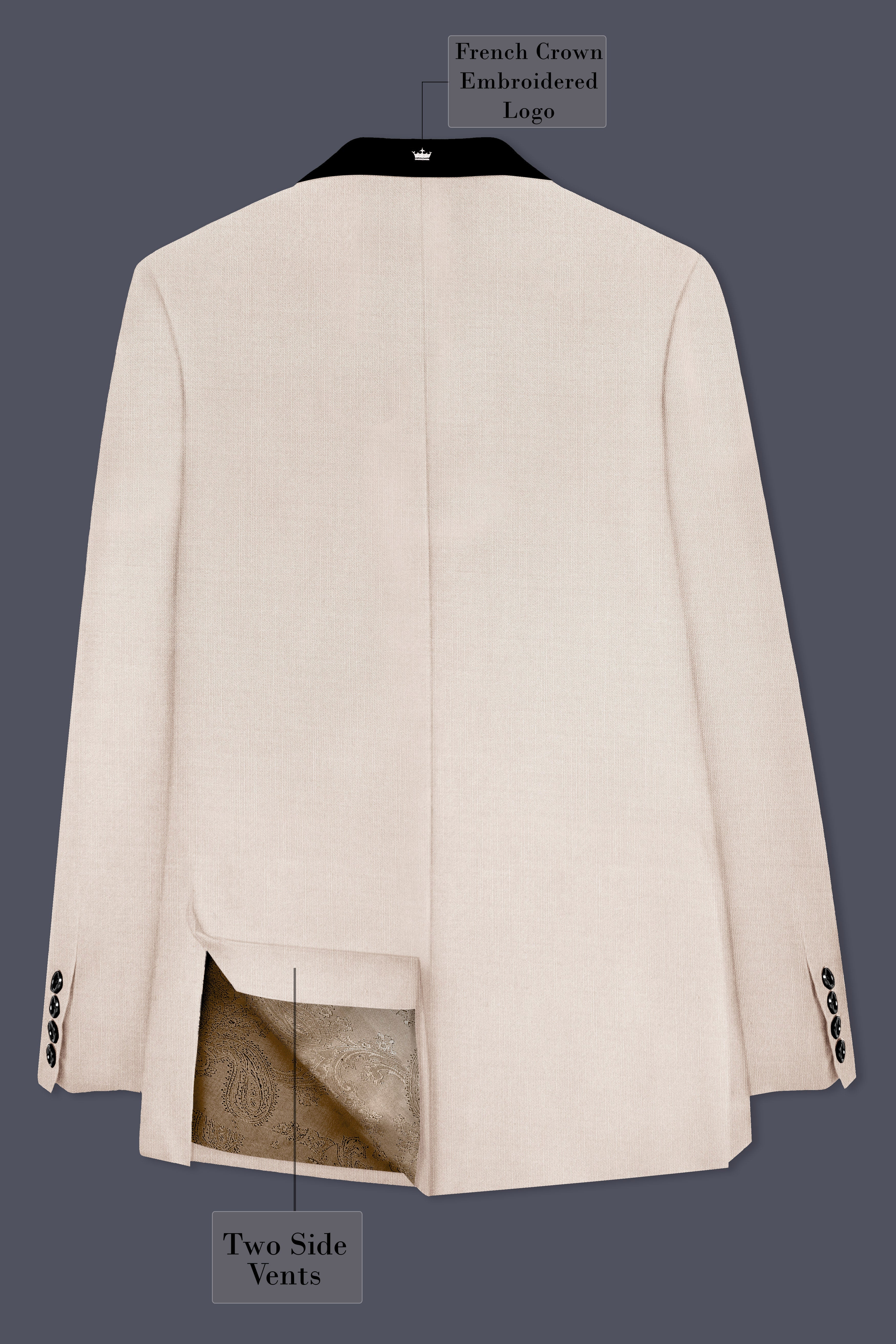 Velivon-Bizarre Cream Wool Rich Tuxedo Stretchable Traveler Suit