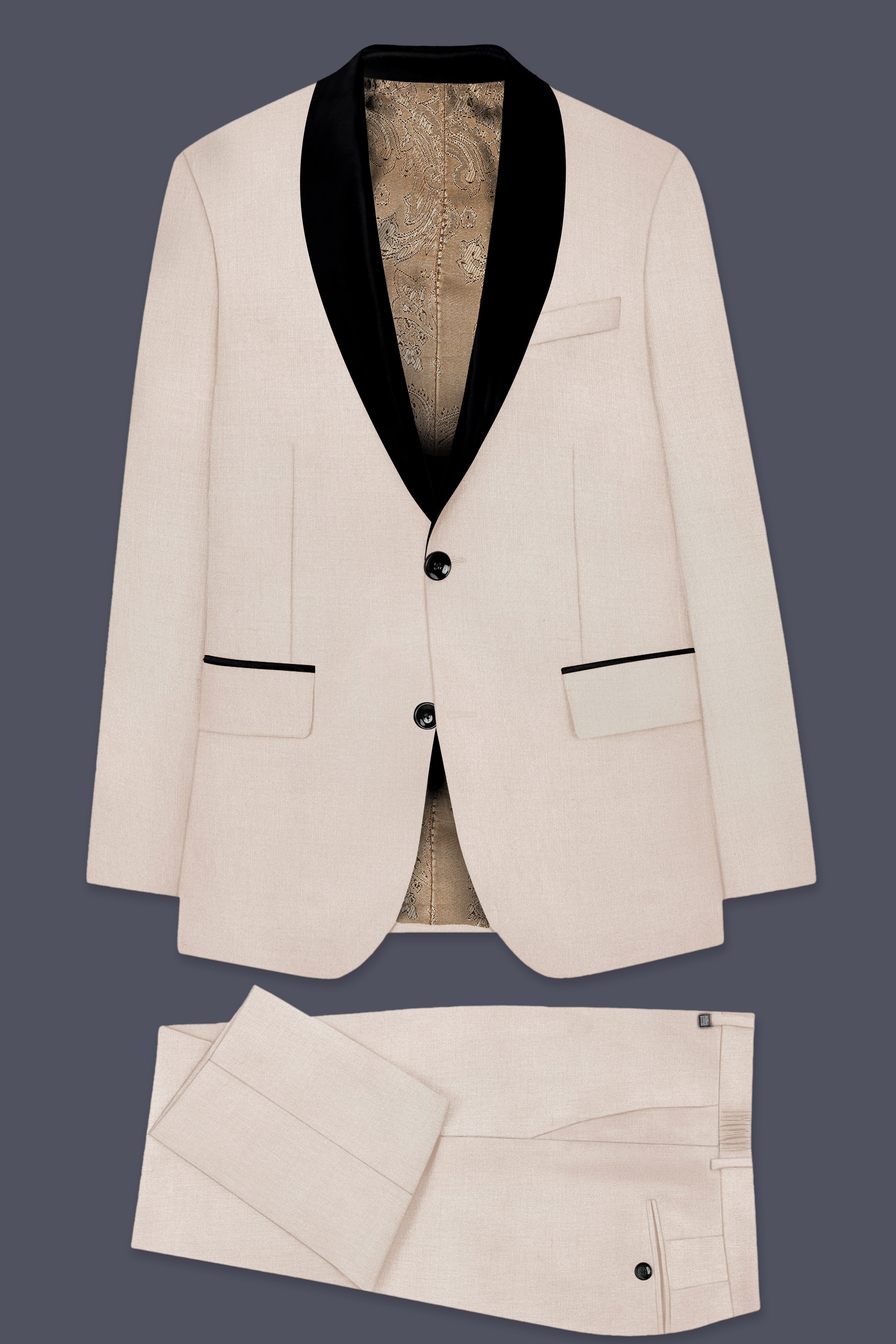 Biscotti-Parchment Cream Wool Rich Tuxedo Slight Stretch Suit