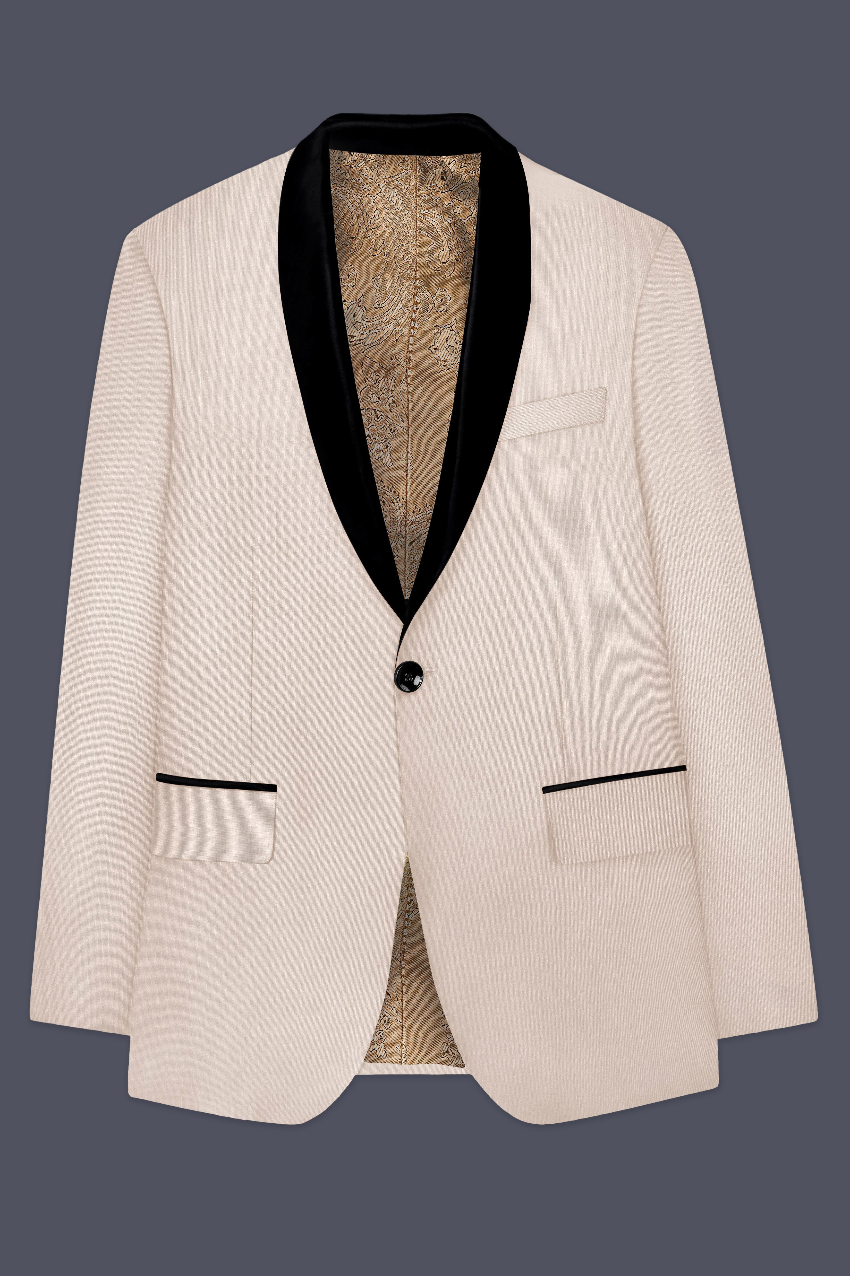 Biscotti-Parchment Cream Wool Rich Tuxedo Slight Stretch Suit