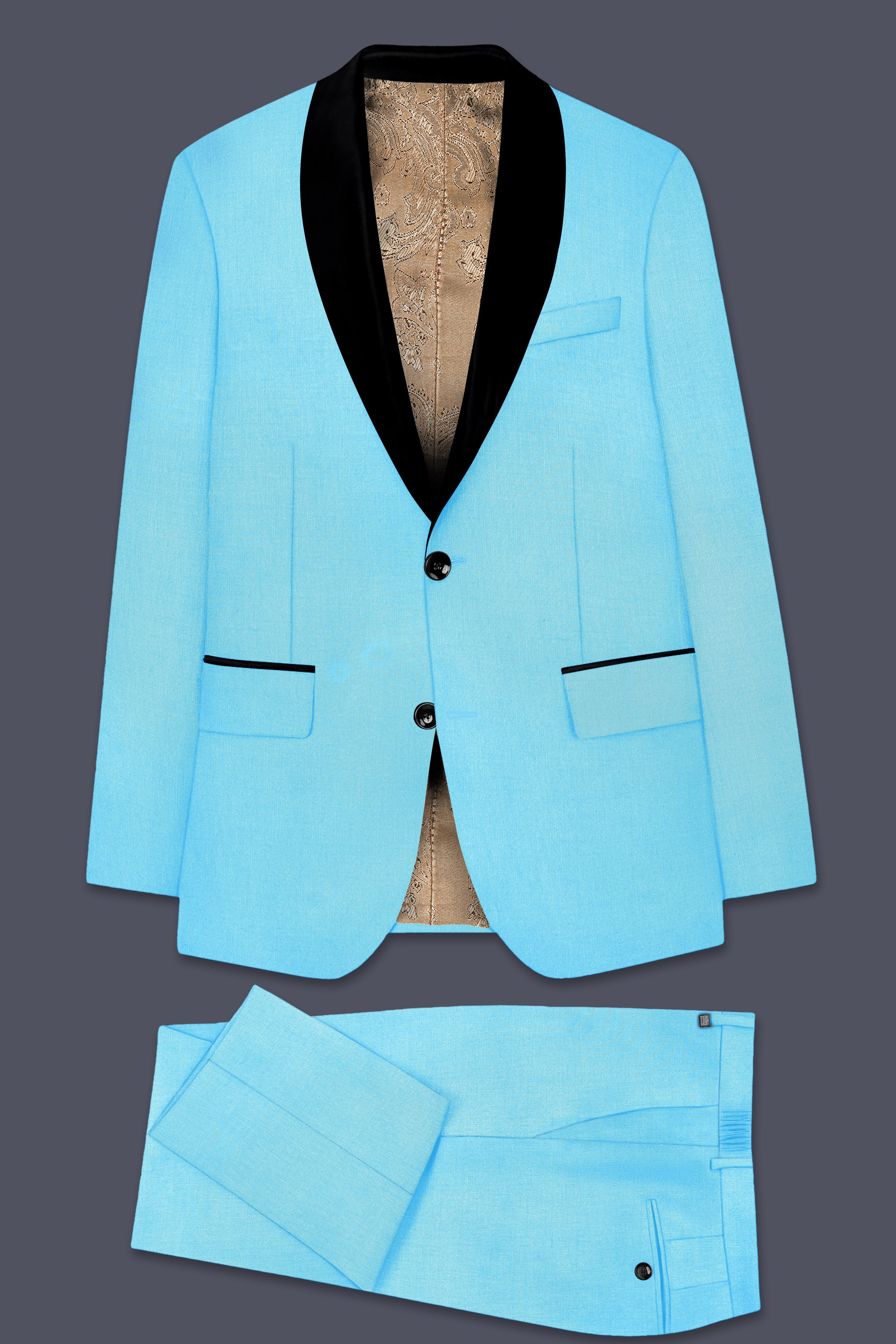 Iceland-Aquamarine Blue Wool Rich Tuxedo Slight Stretch Suit