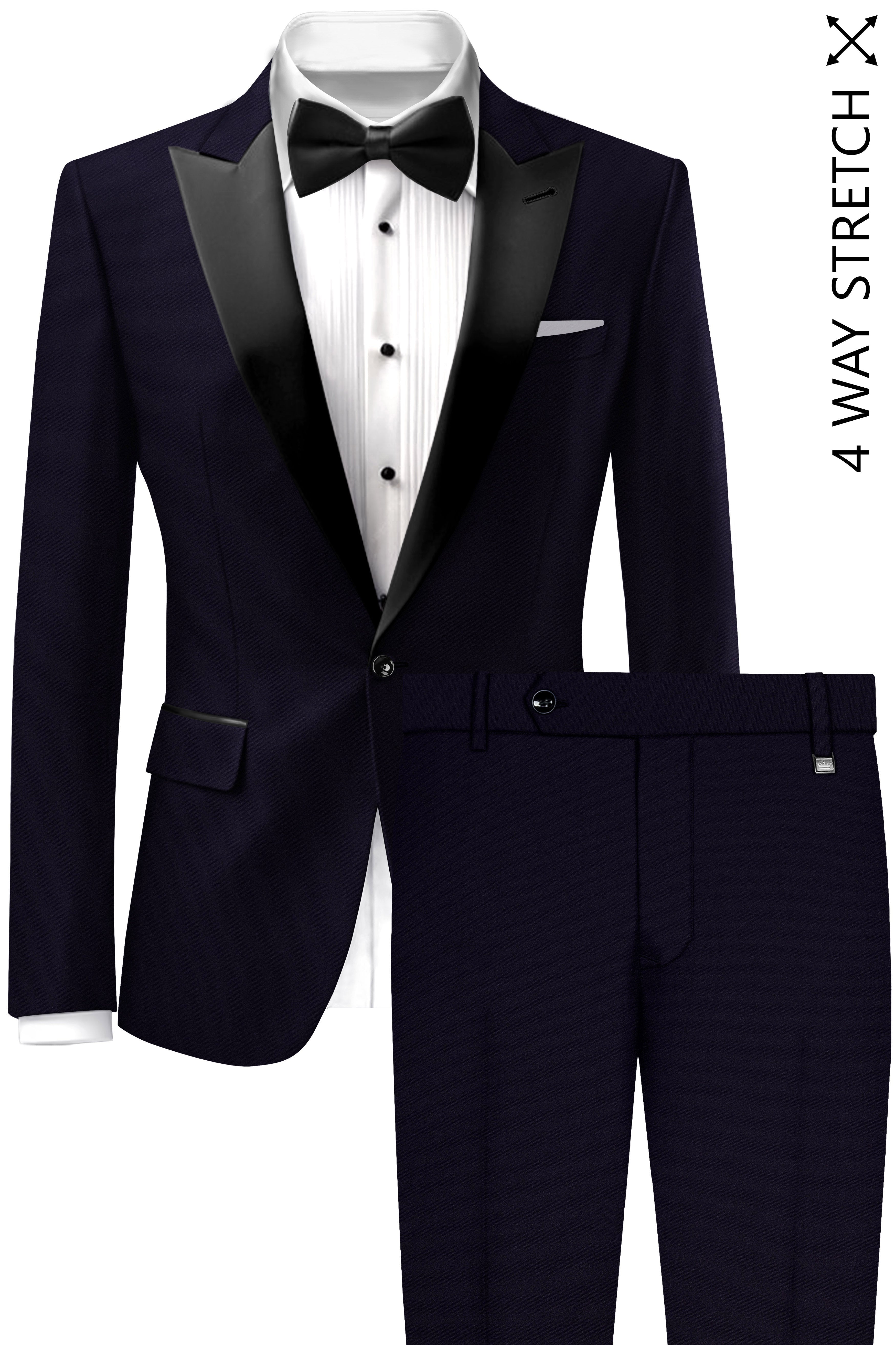 Vistaro-Korean Blue (The Best Blue We Have) 4-Way Stretch Wrinkle-Free Wool Rich Peak Lapel Tuxedo Slight Stretch Suit