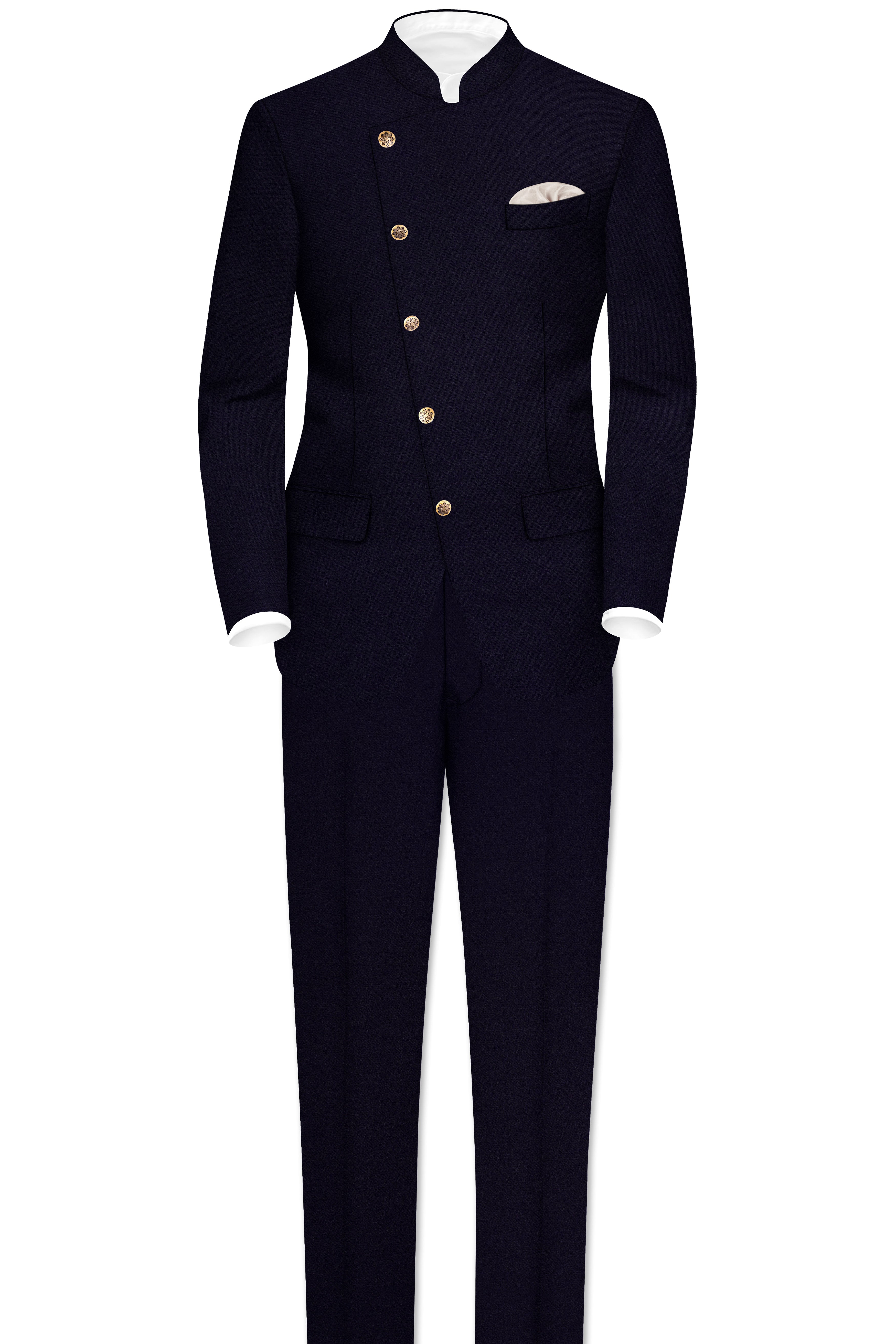 Vistaro-Korean Blue (The Best Blue We Have) Wool Rich Cross Placket Bandhgala Stretchable traveler Suit