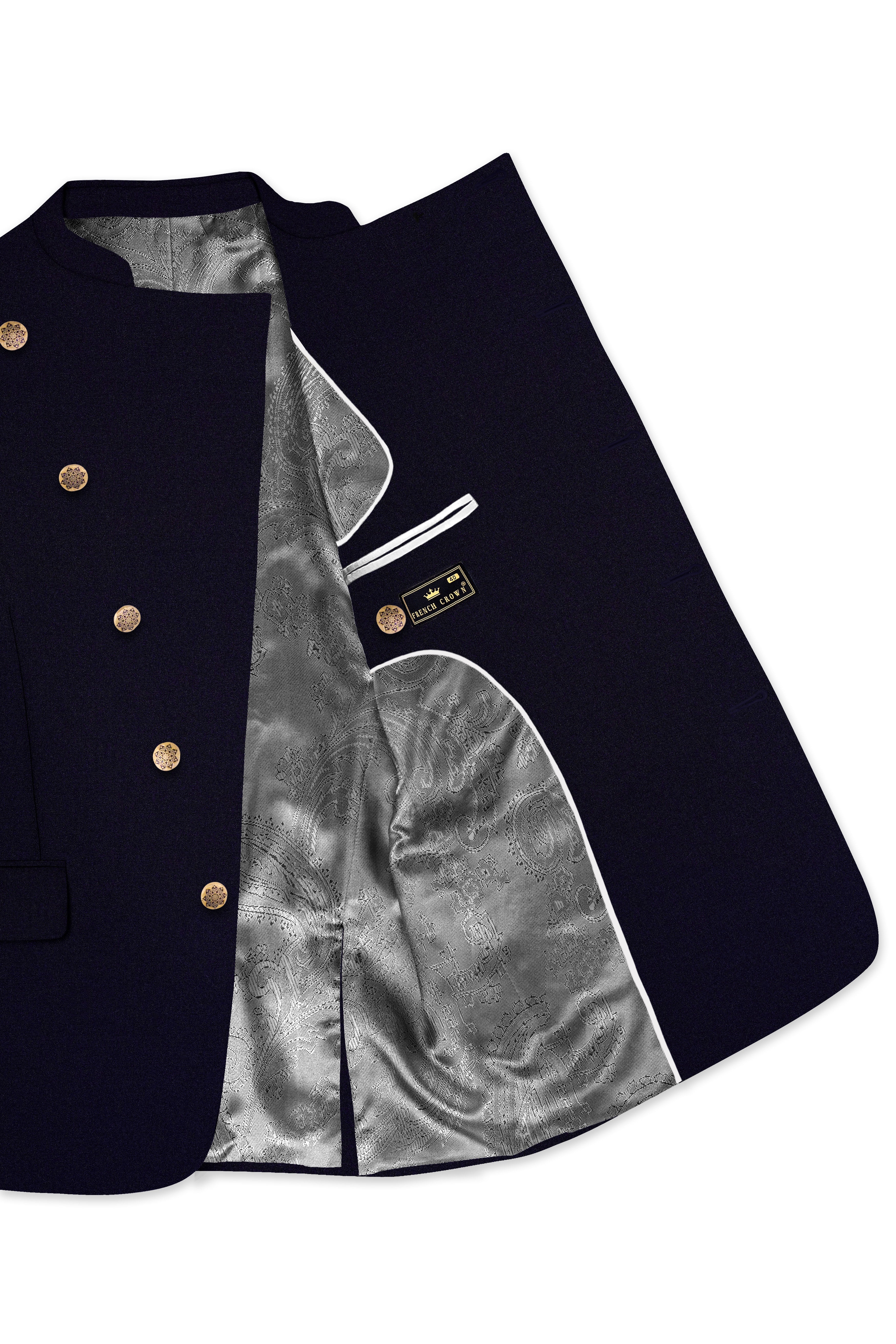 Vistaro-Korean Blue (The Best Blue We Have) Wool Rich Cross Placket Bandhgala Stretchable traveler Suit