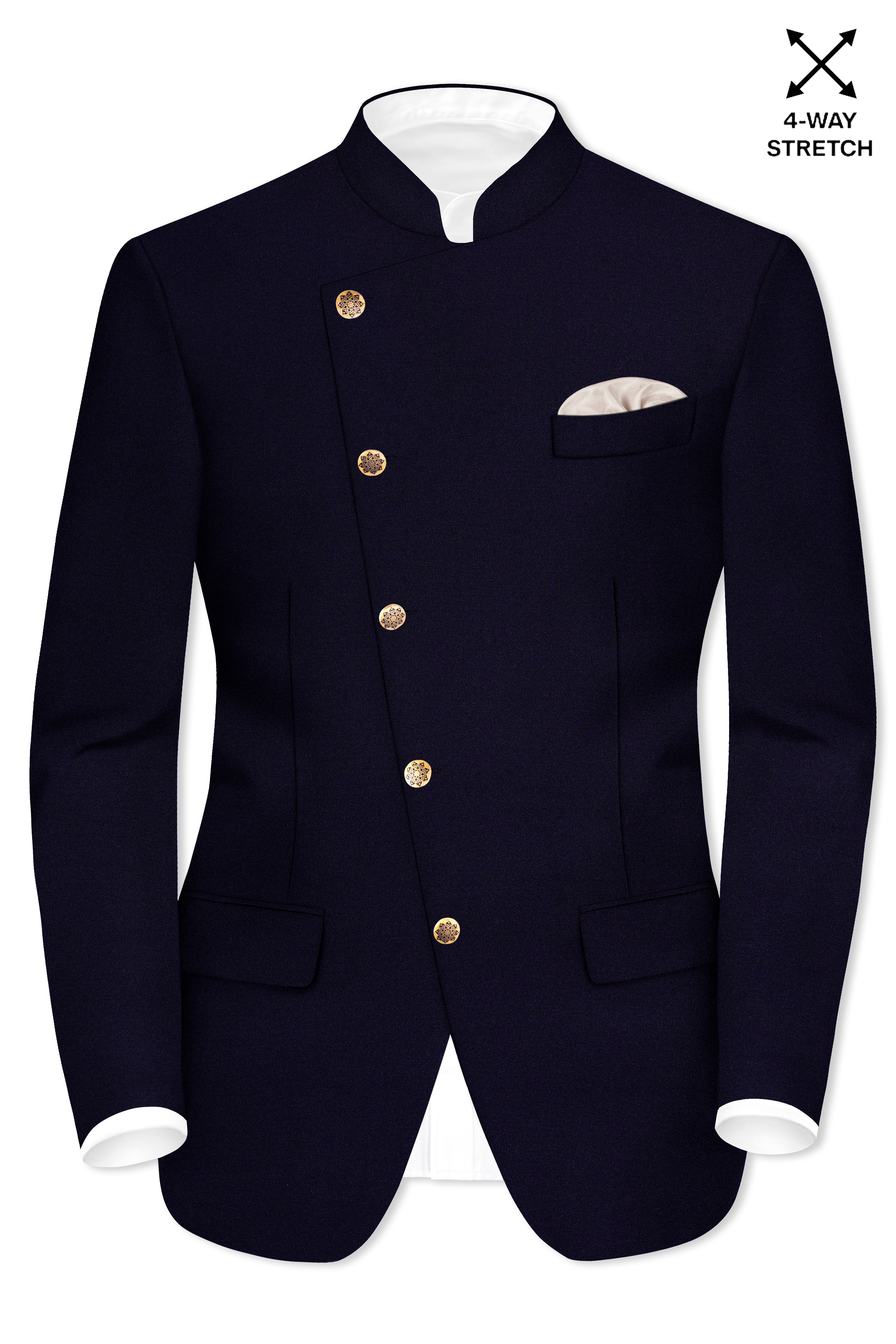 Vistaro-Korean Blue (The Best Blue We Have) Wool Rich Cross Placket Bandhgala Stretchable traveler Suit
