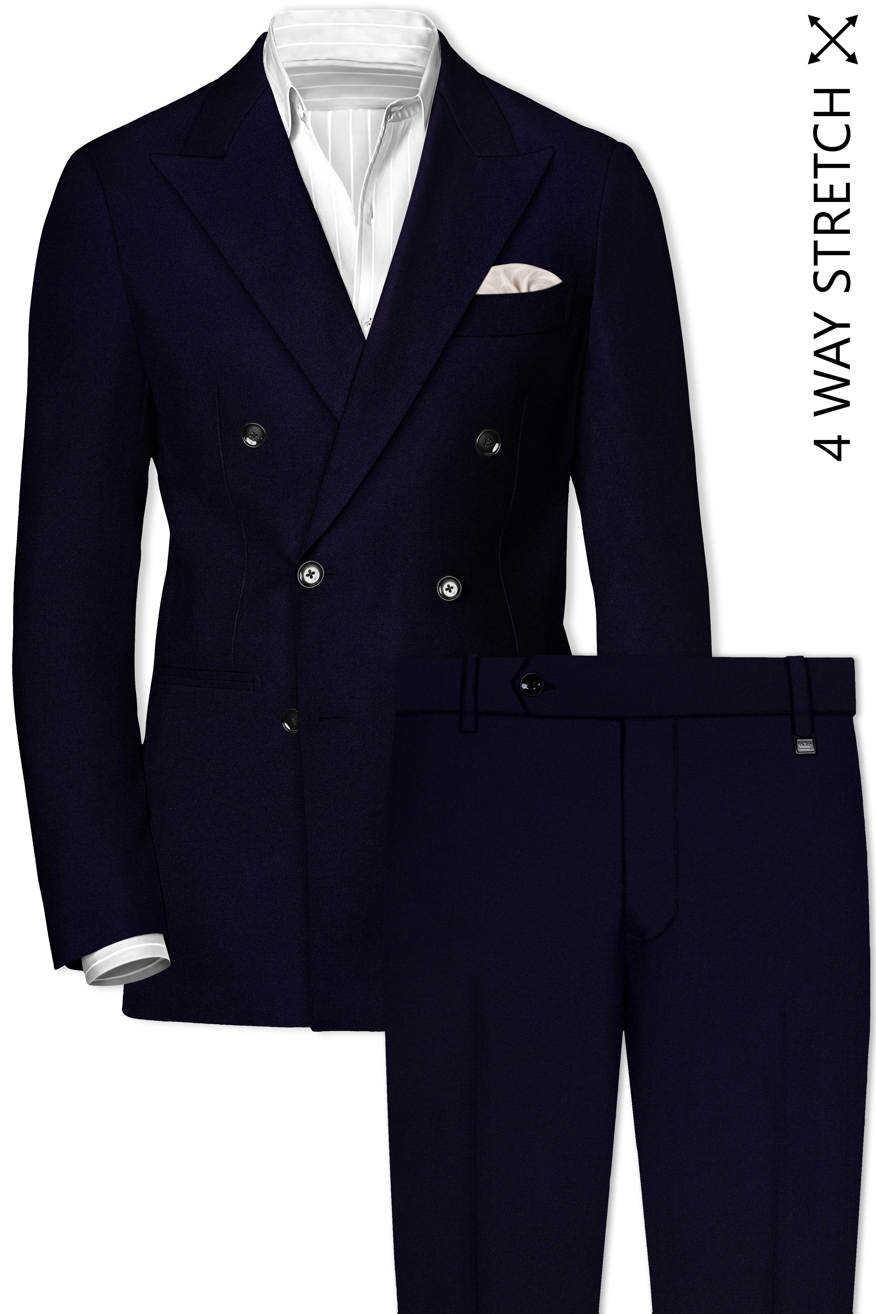Vistaro-Korean Blue (The Best Blue We Have) Wool Rich Double Breasted Stretchable traveler Suit