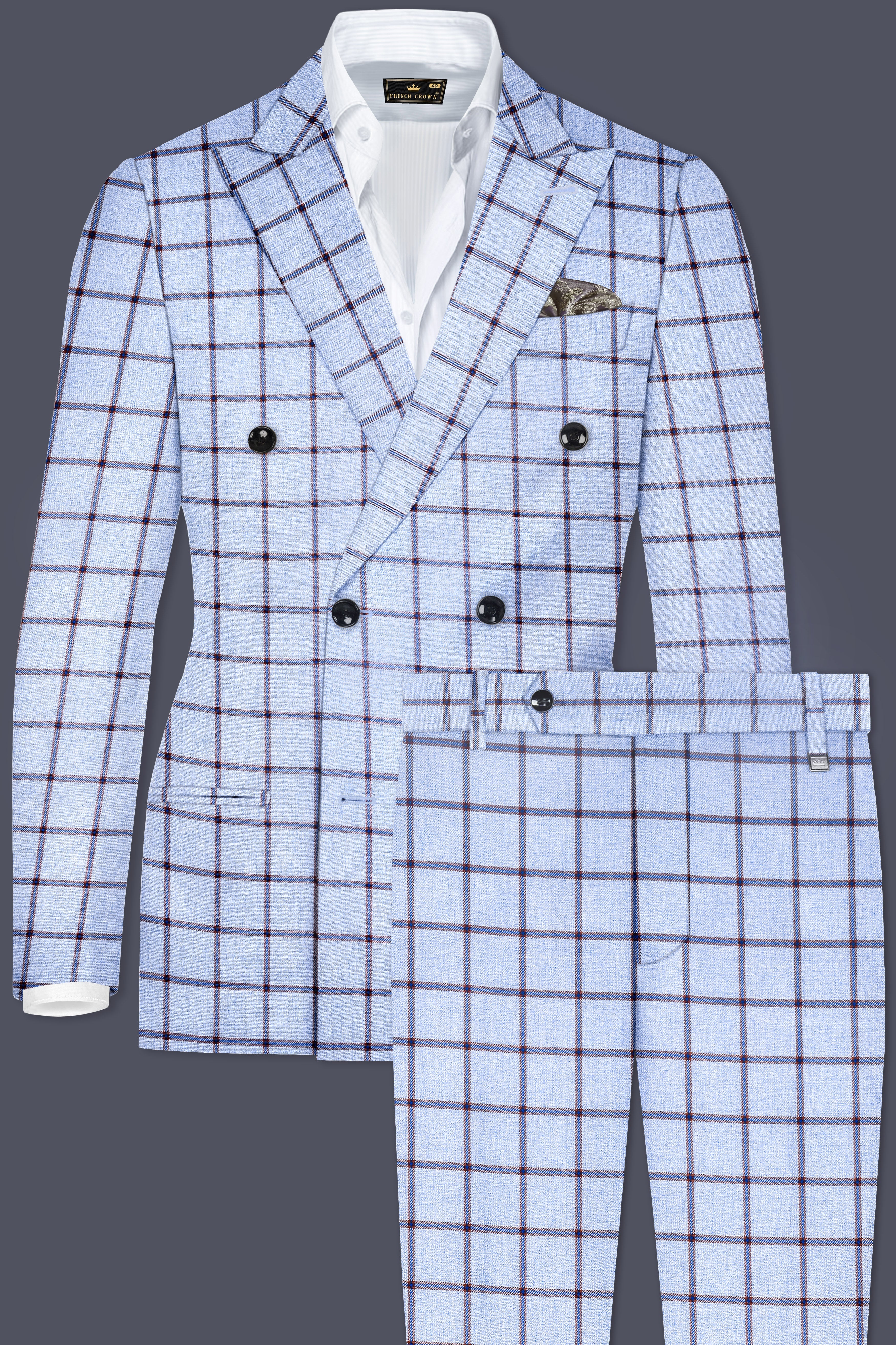 Mistrel-Spun Pearl Gray Windows Wool Rich Double Breasted Suit