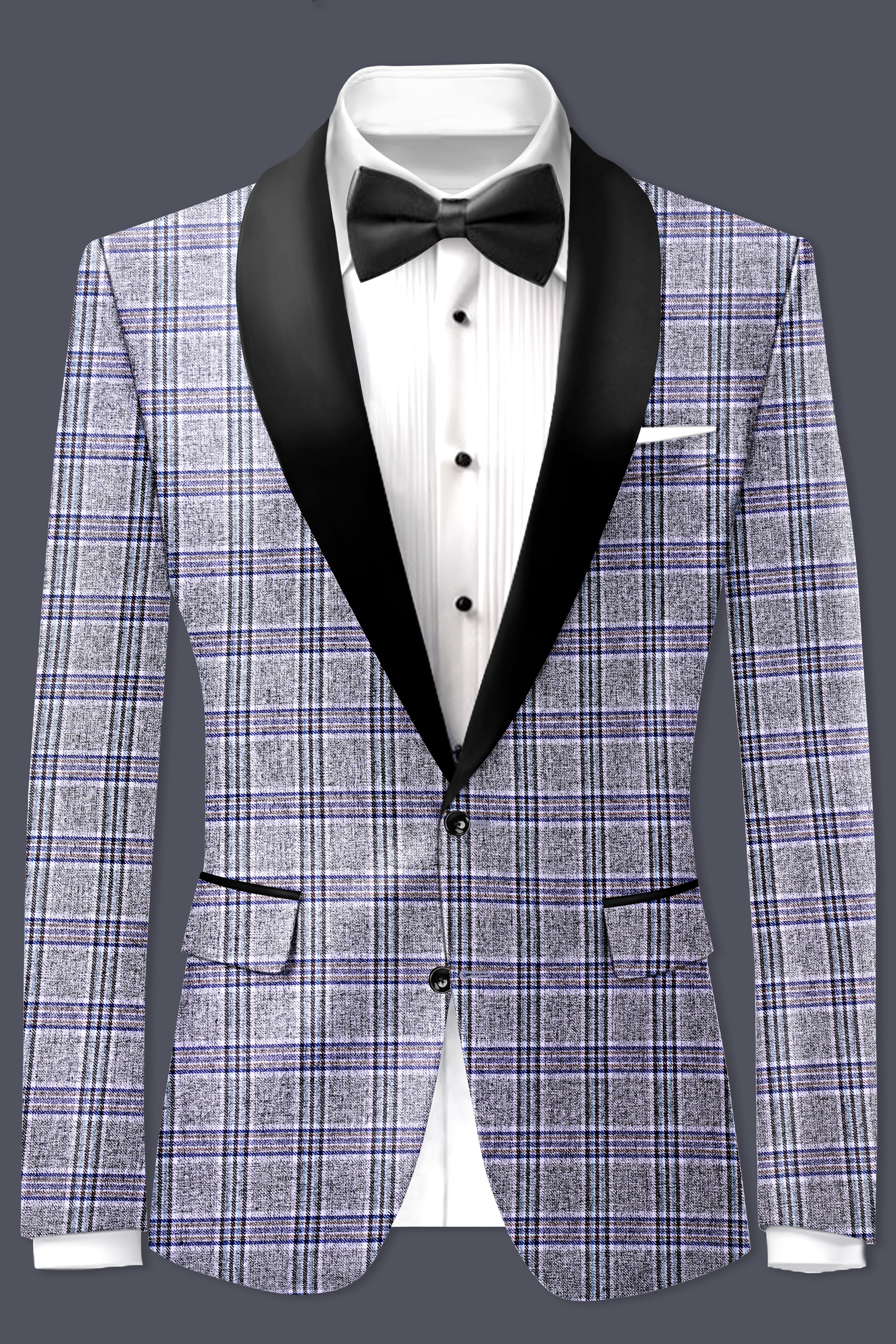 Pladiel-StarDust Gray with Martinique Blue Plaid Wool Rich Tuxedo Suit